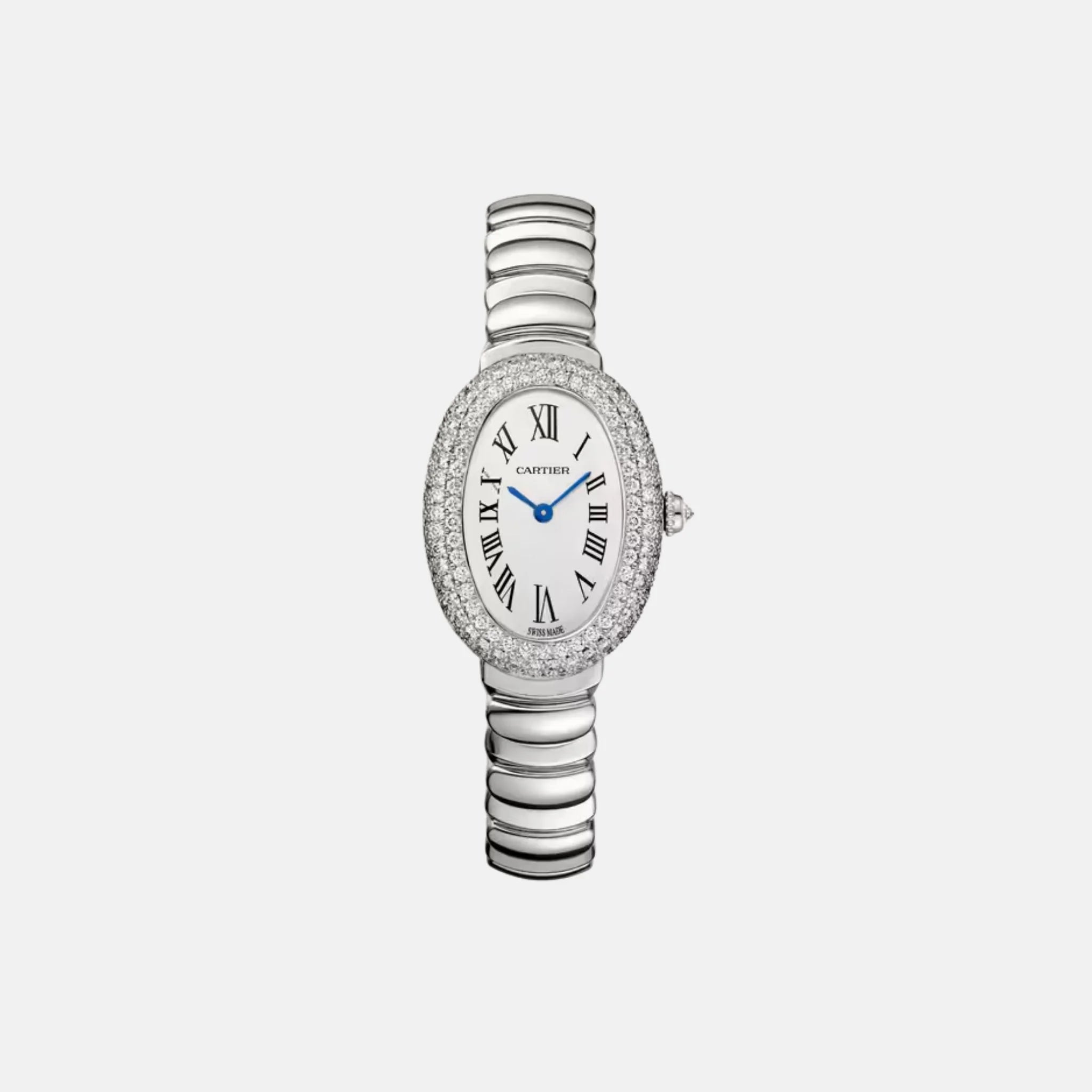 Cartier Baignoire Small 18K White Gold Diamond Set WJBA0051, Front