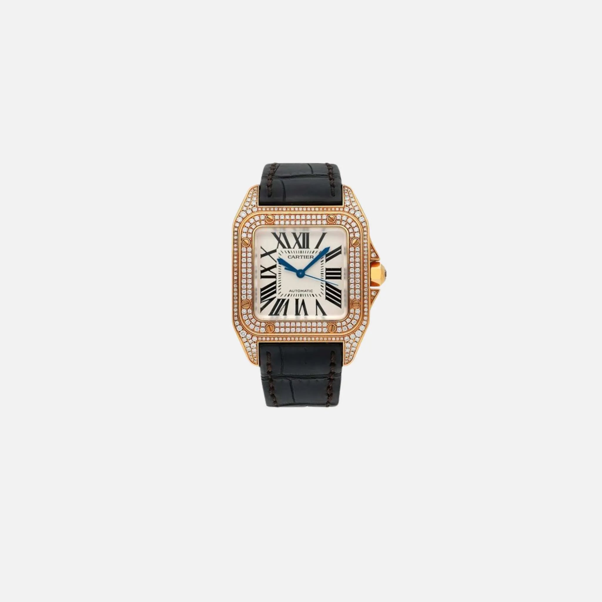 Cartier Santos 100 Midsize Yellow Gold/Diamond - Leather 33mm WM502051, Front