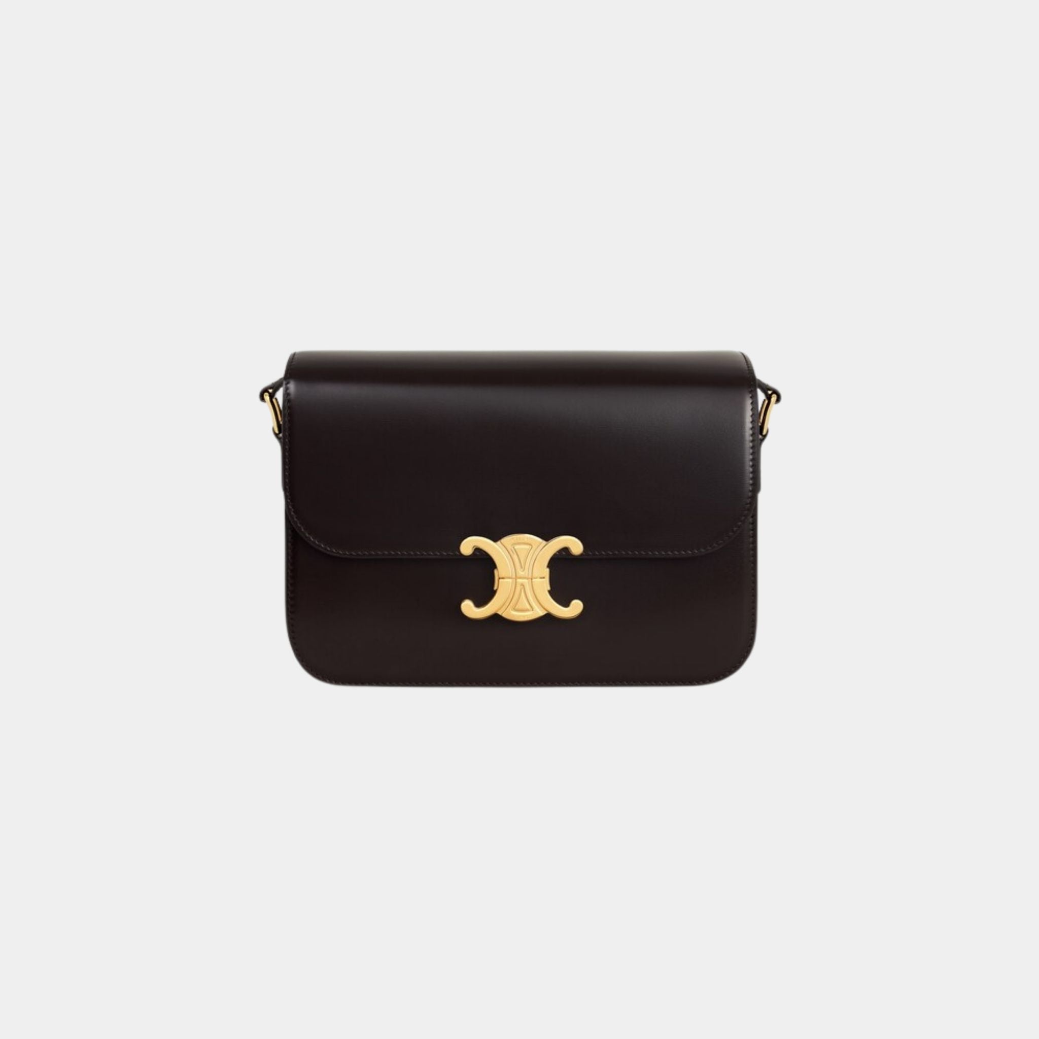 Celine Classique Triomphe Bag In Shiny Calfskin Handbag, Ebony