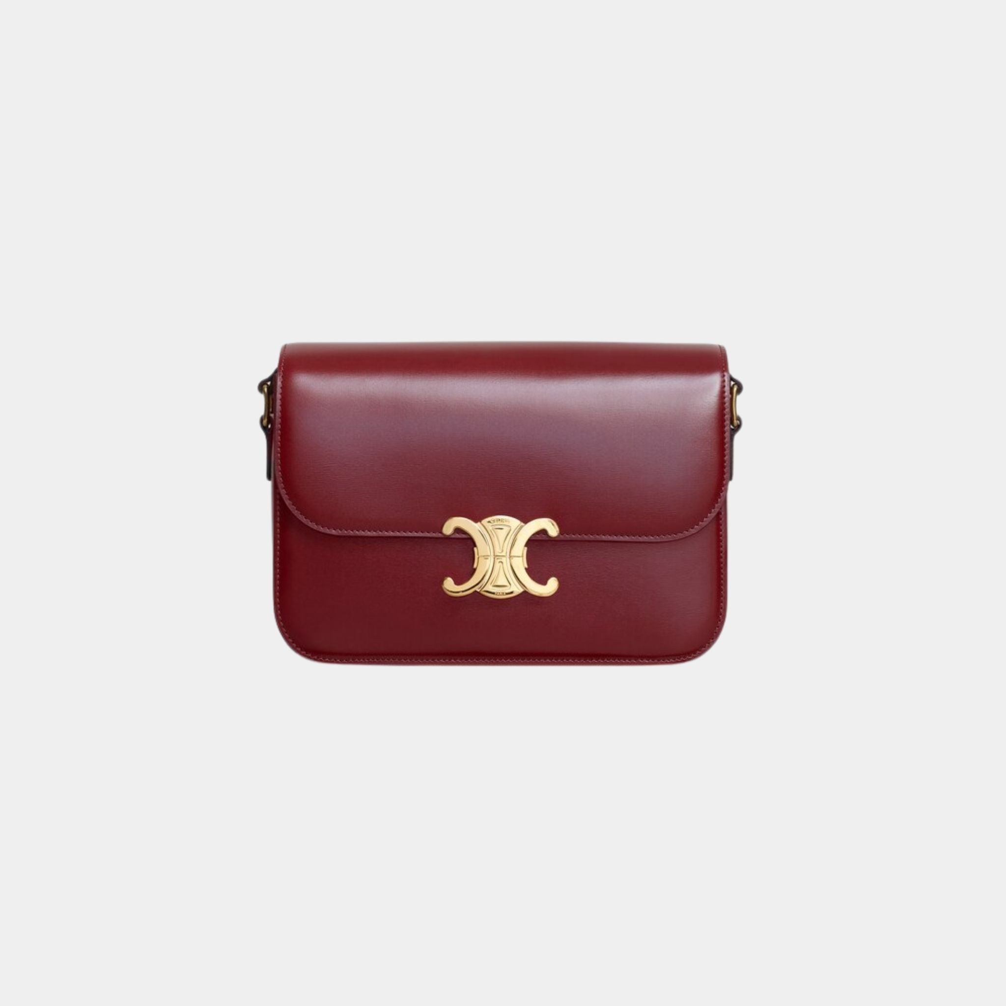 Celine Classique Triomphe Bag In Shiny Calfskin Handbag, Light Burgundy