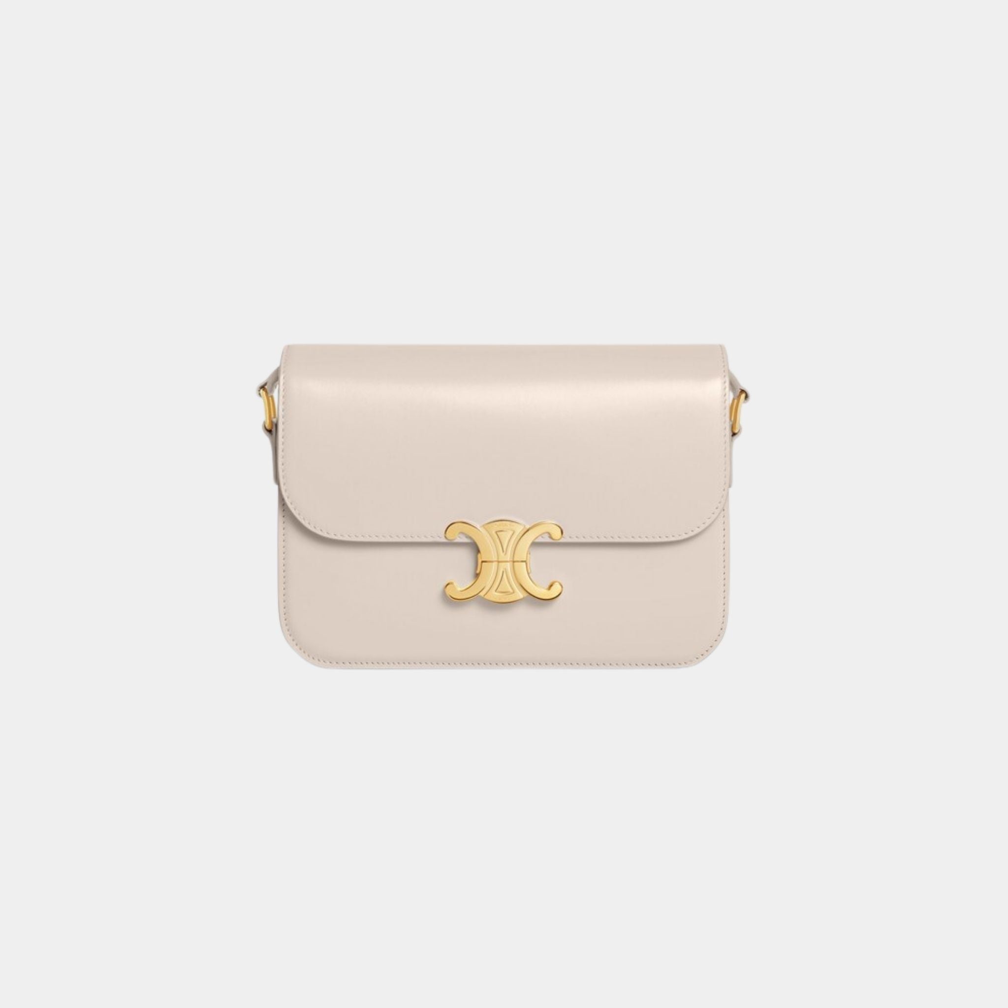 Celine Classique Triomphe Bag In Shiny Calfskin Handbag, Pale Beige