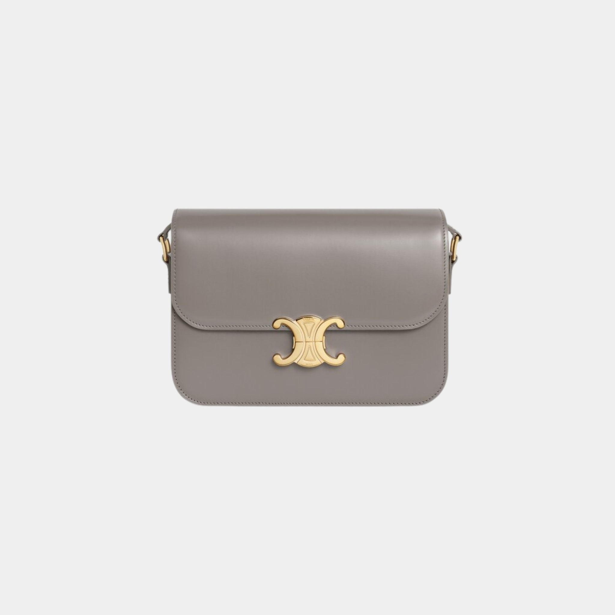 Celine Classique Triomphe Bag In Shiny Calfskin Handbag, Pebble