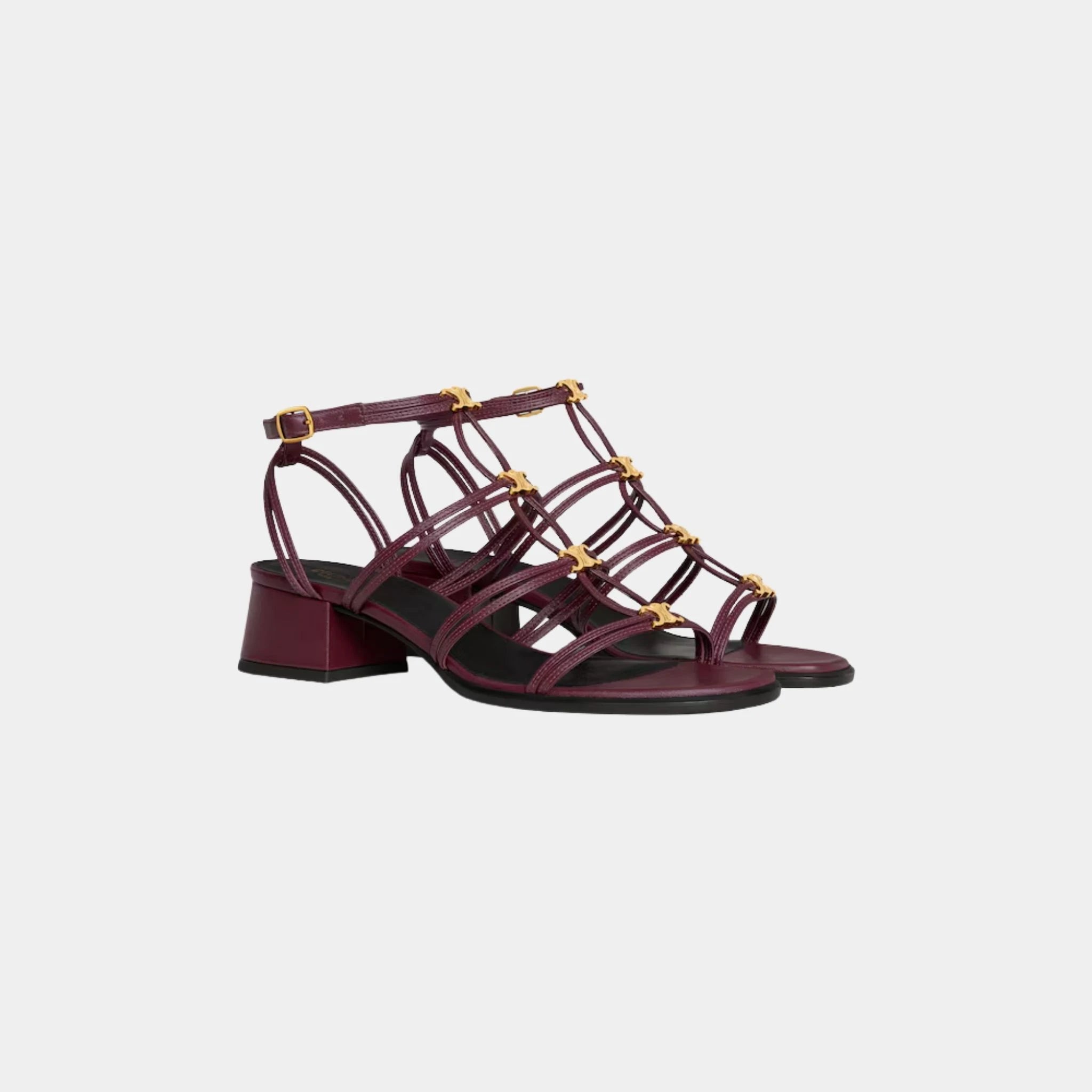 Celine Clemence Multi Triomphe Sandal in Lambskin, Deep Burgundy, Front