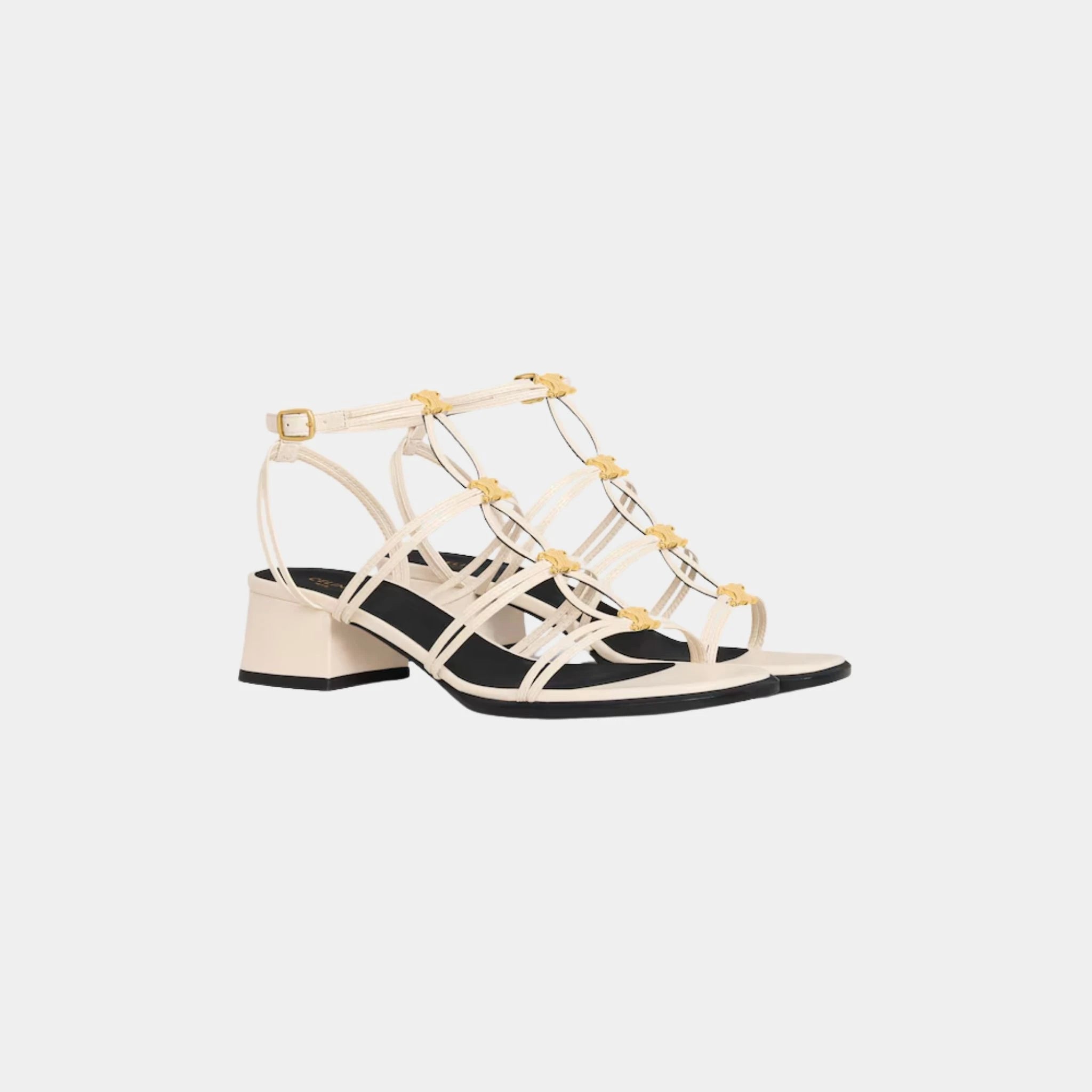 Celine Clemence Multi Triomphe Sandal in Lambskin, White, Front