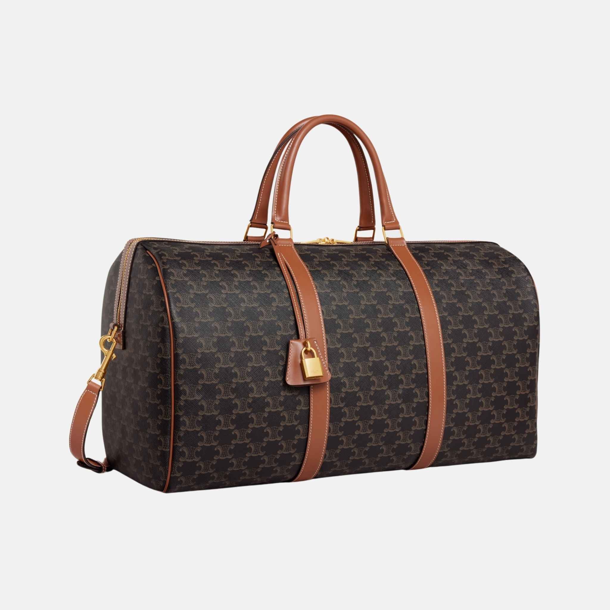 Celine Large Travel Bag In Triomphe Canvas And Calfskin, Side