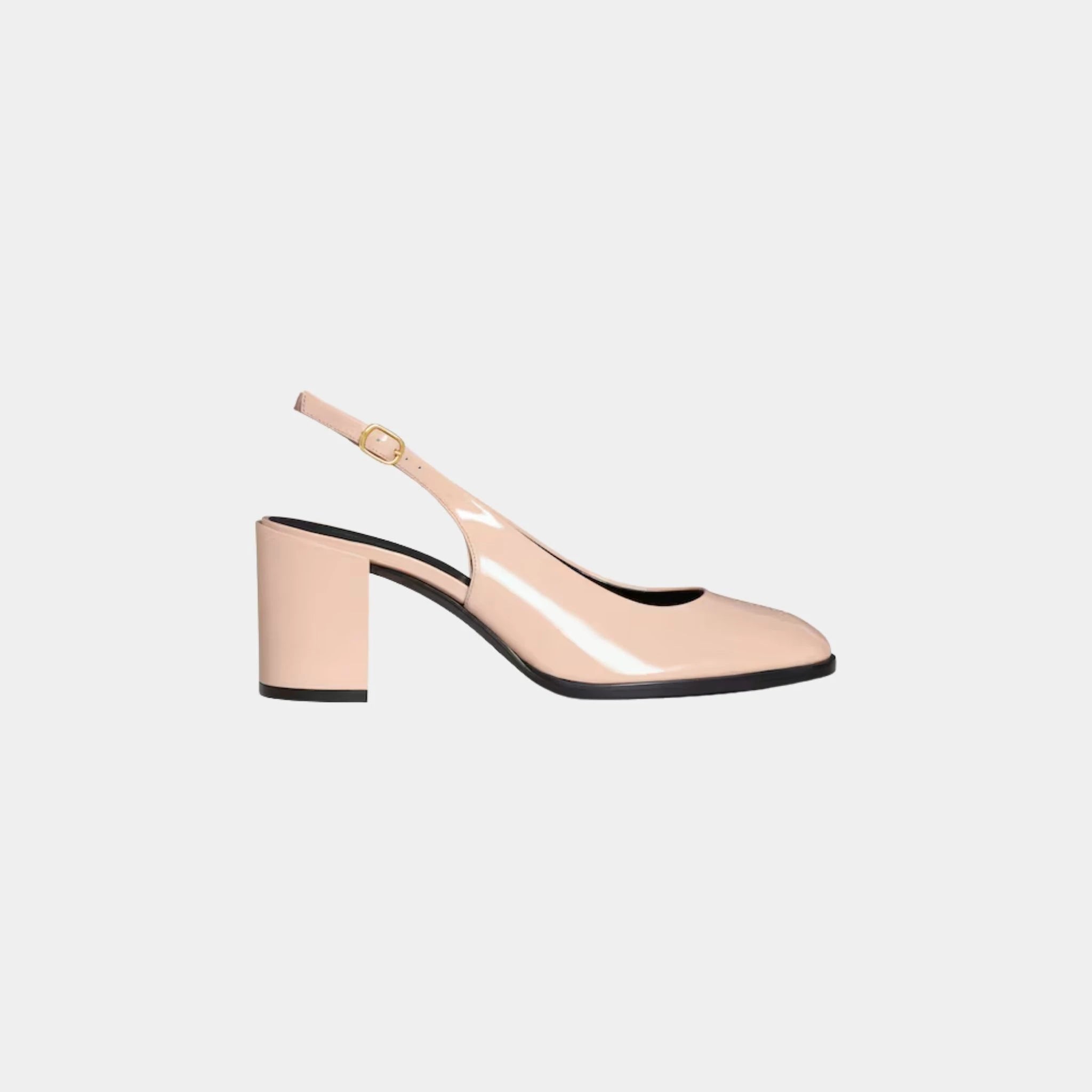 Celine Lily Perforated Triomphe Slingback in Patent Calfskin, Blush, Side