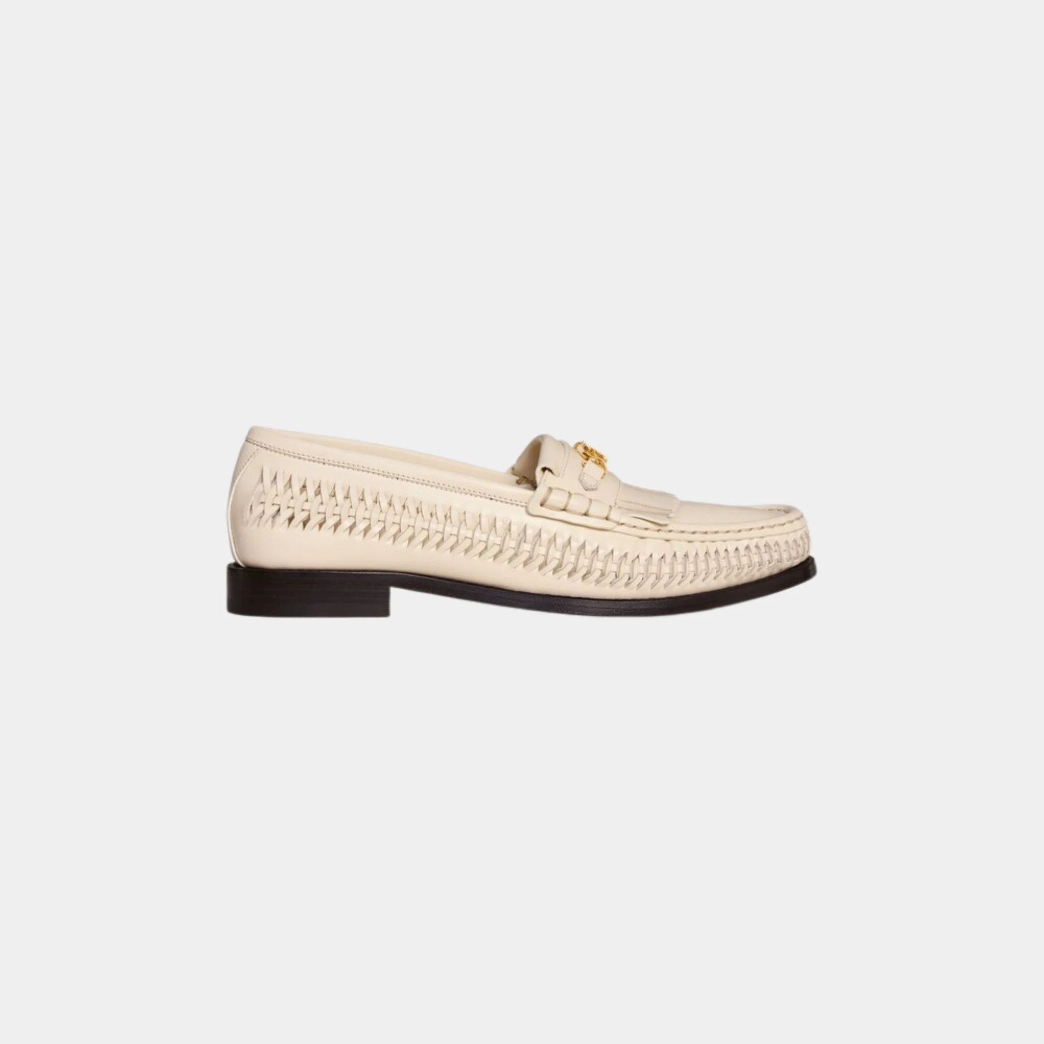 Celine Luco Braided Loafer in Calfskin, Milk, Side