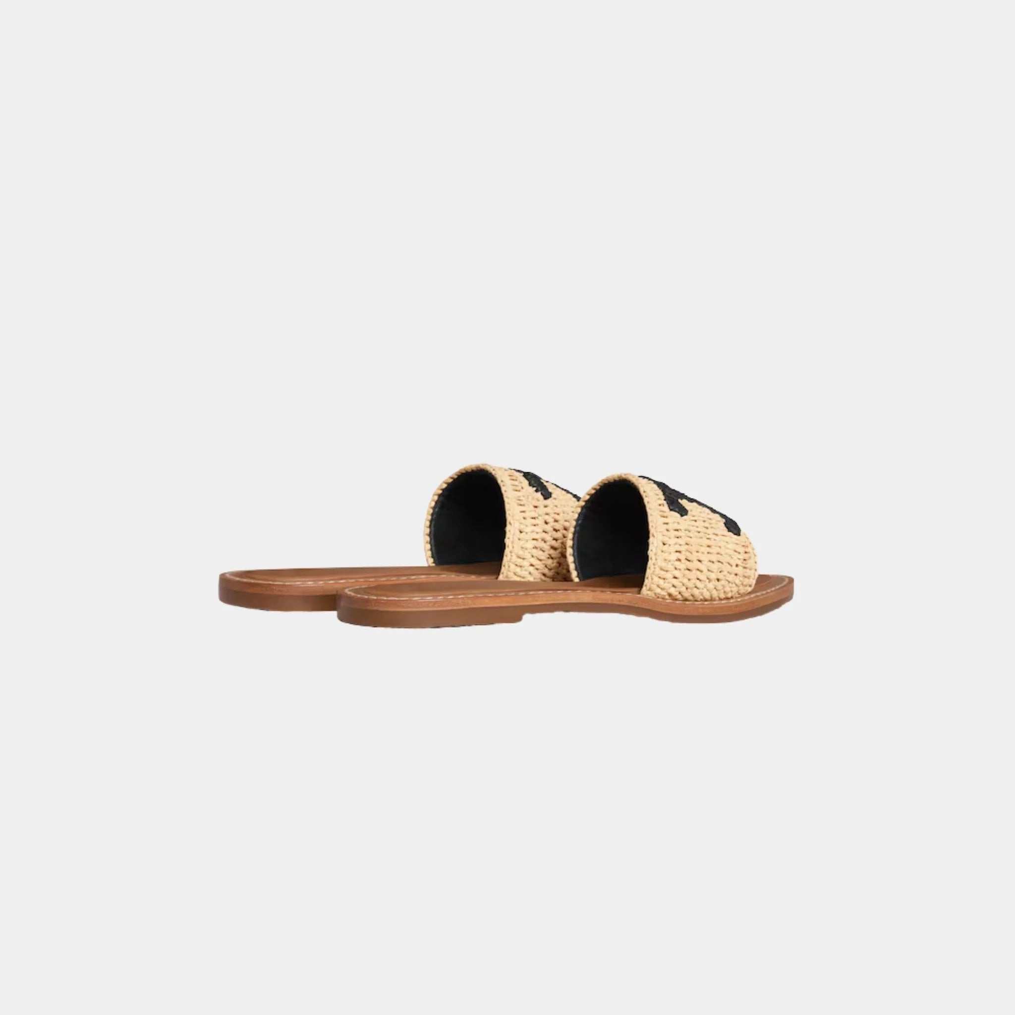 Celine Lympia Mule in Raffia, Noir, Naturel, Back