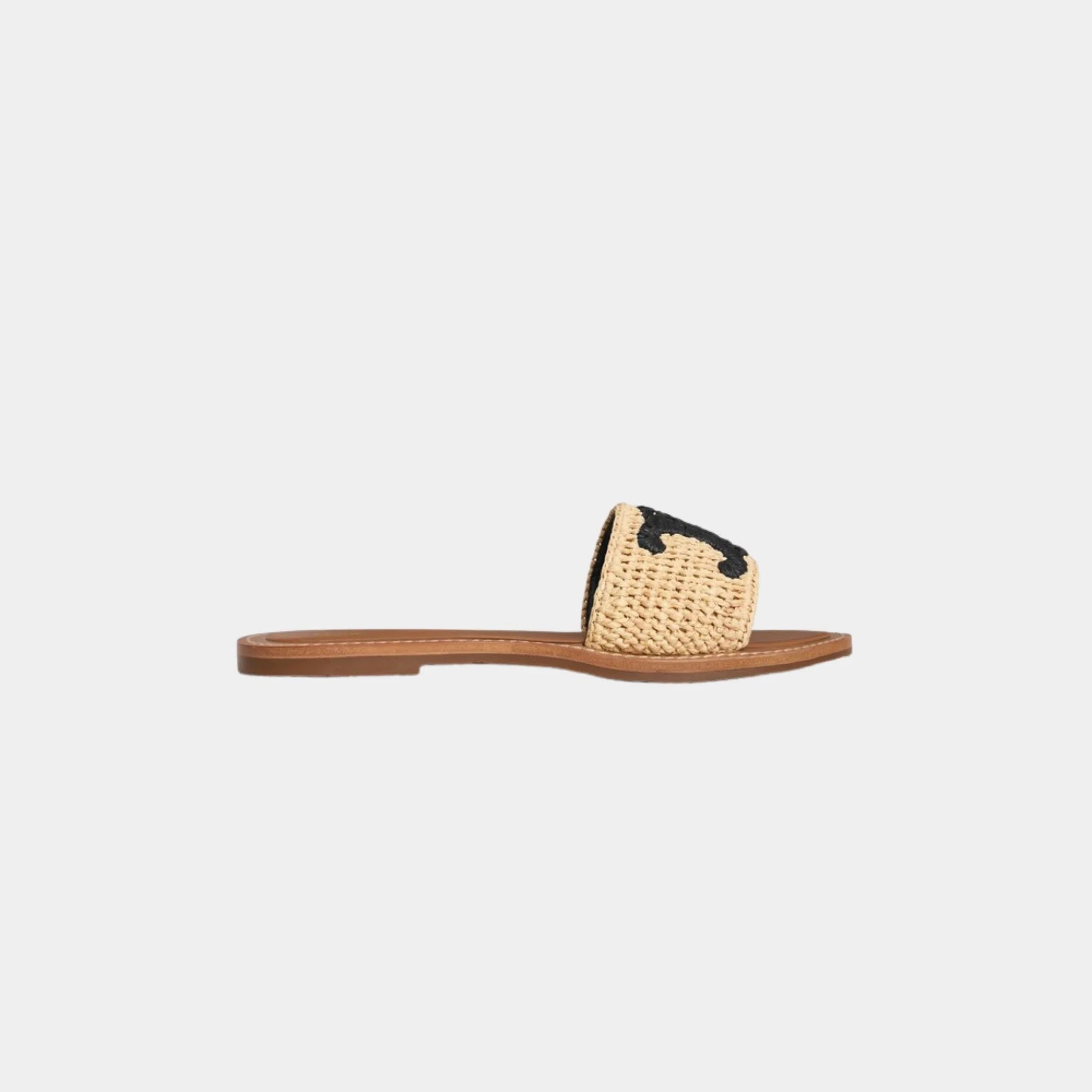 Celine Lympia Mule in Raffia, Noir, Naturel, Side