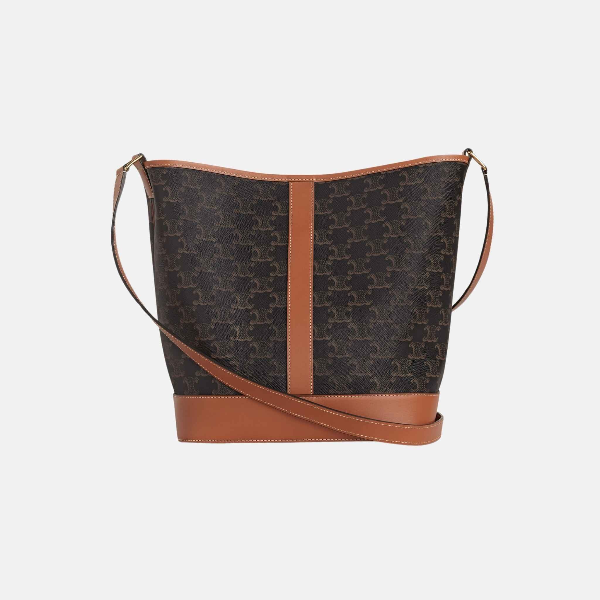 Celine Medium Bucket Bag In Triomphe Canvas And Calfskin, Back