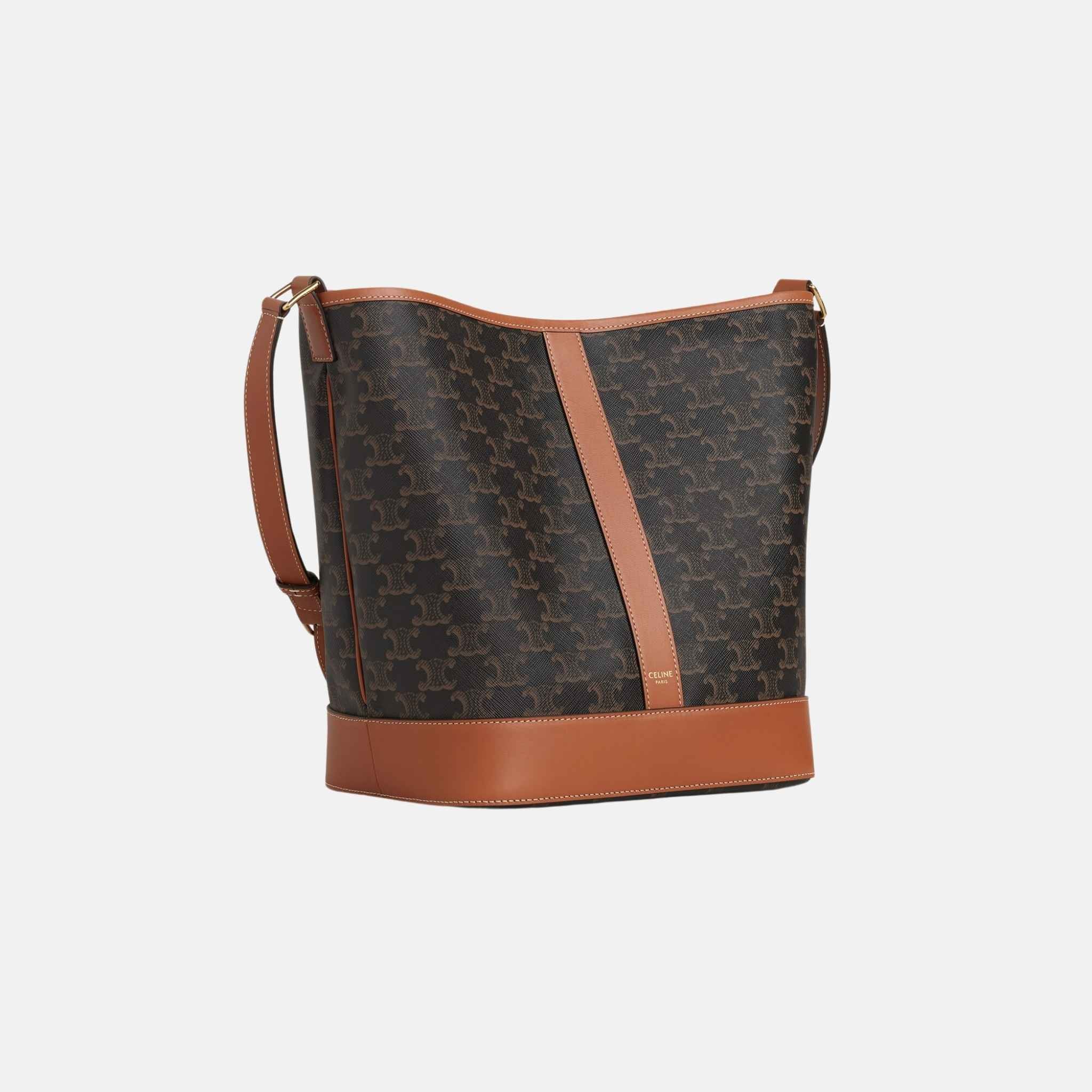 Celine Medium Bucket Bag In Triomphe Canvas And Calfskin, Side