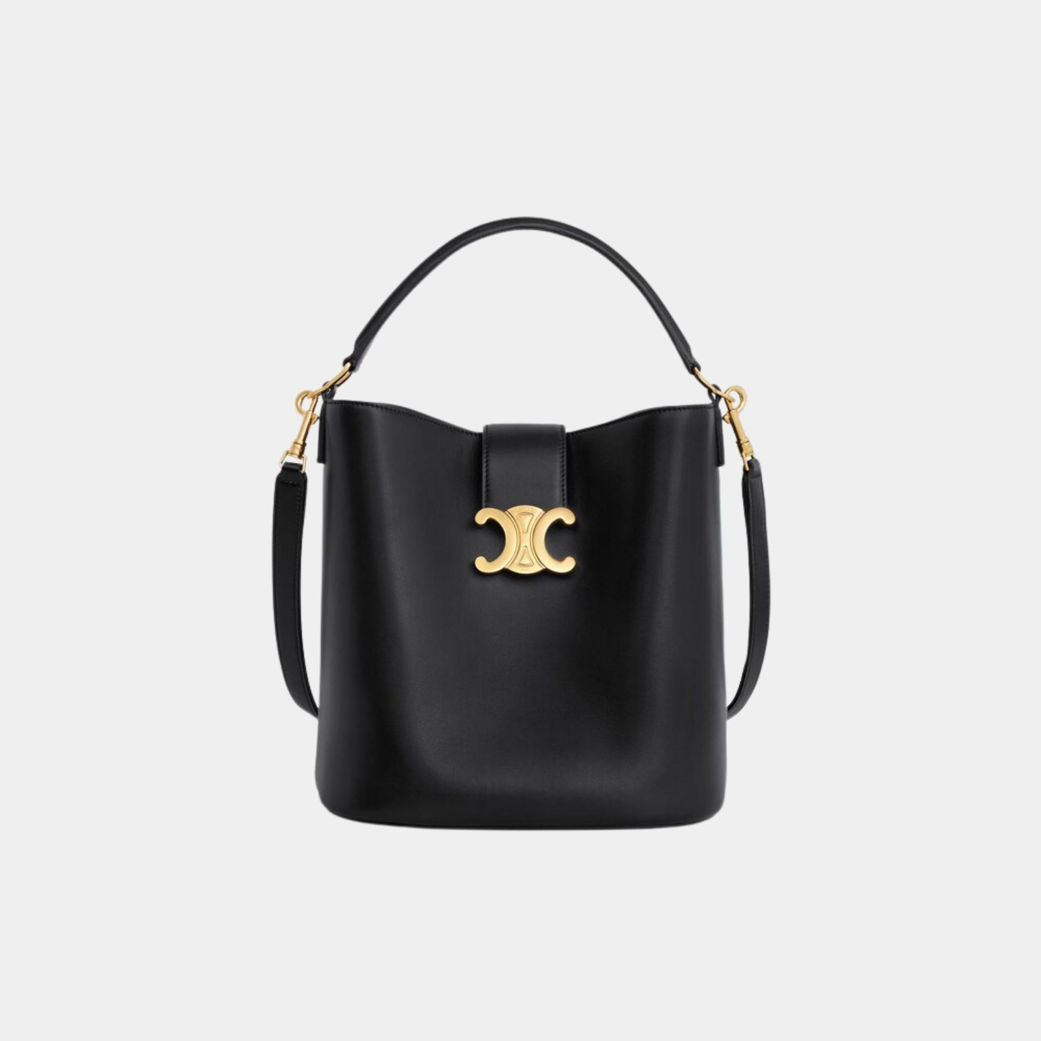 Celine Medium Bucket Louise in Smooth Calfskin, Black, Front