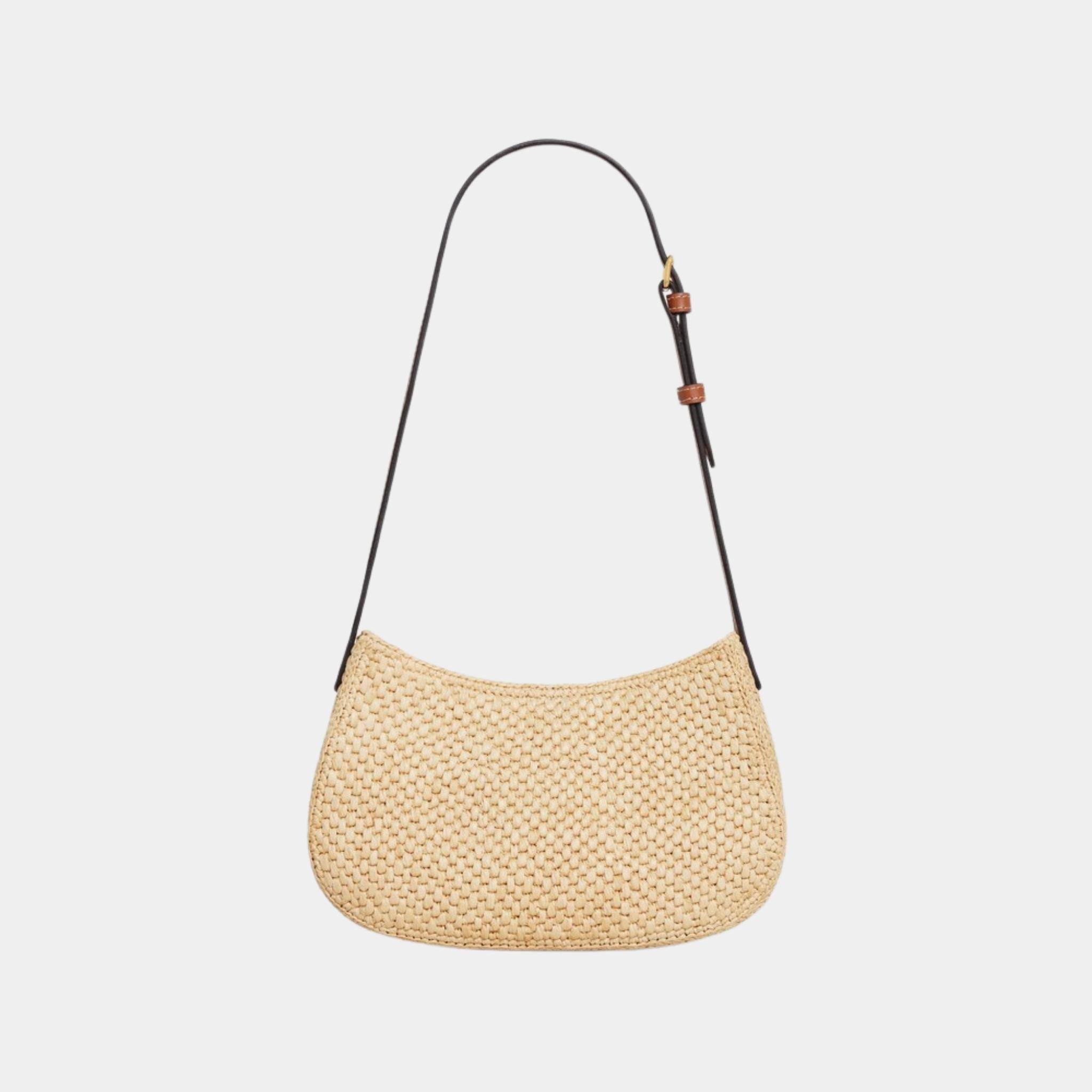 Celine Medium Tilly Bag in Raffia and Calfskin, Back