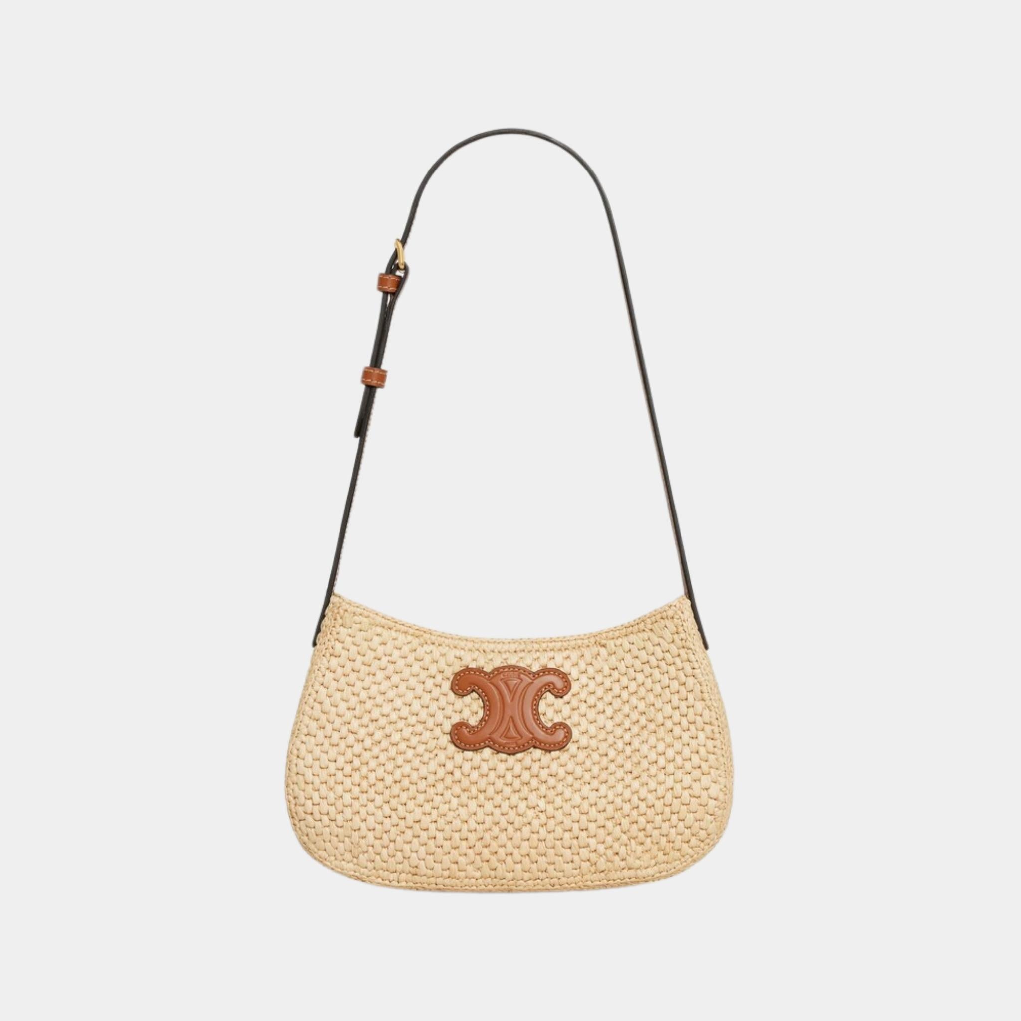 Celine Medium Tilly Bag in Raffia and Calfskin, Front