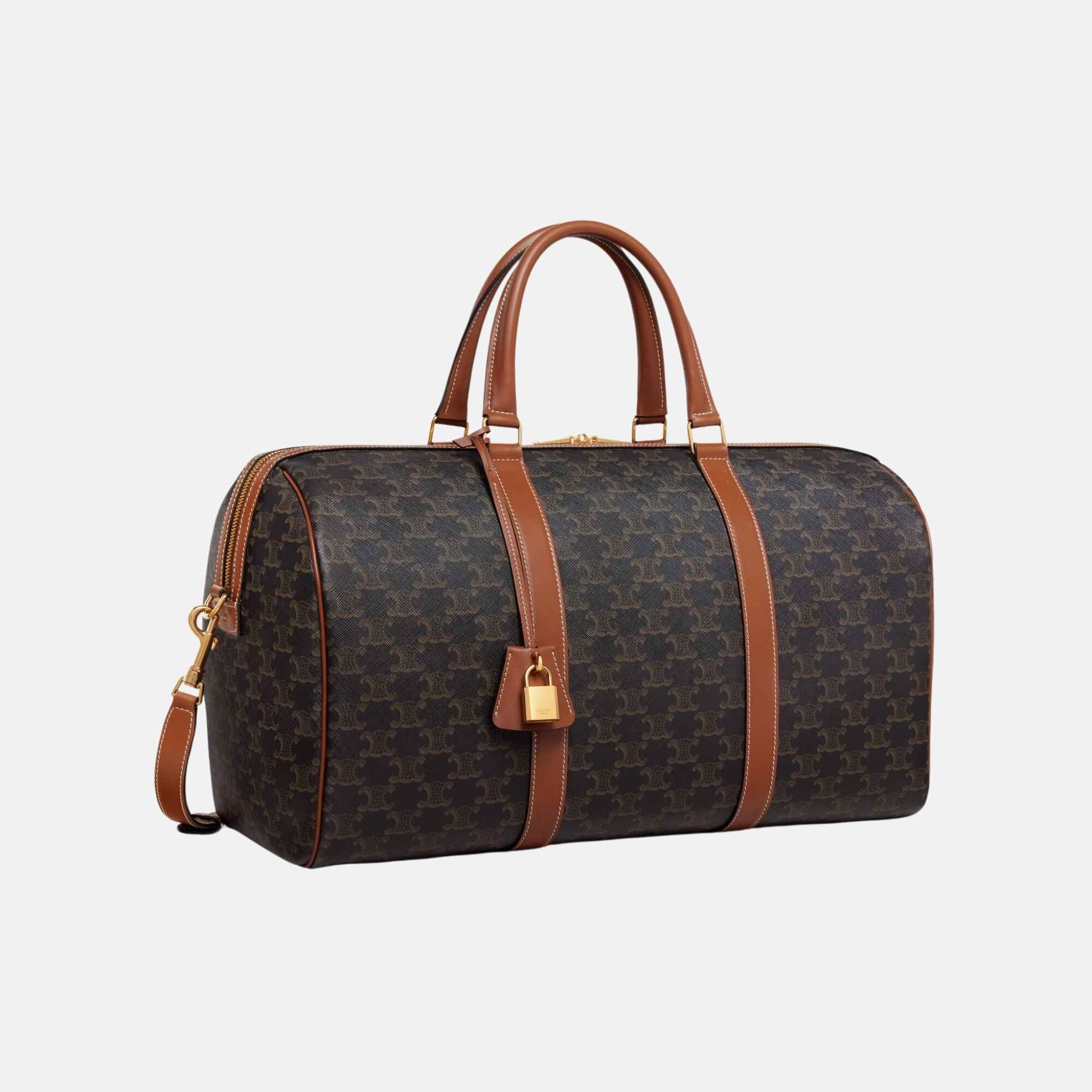 Celine Medium Travel Bag In Triomphe Canvas And Calfskin, Side