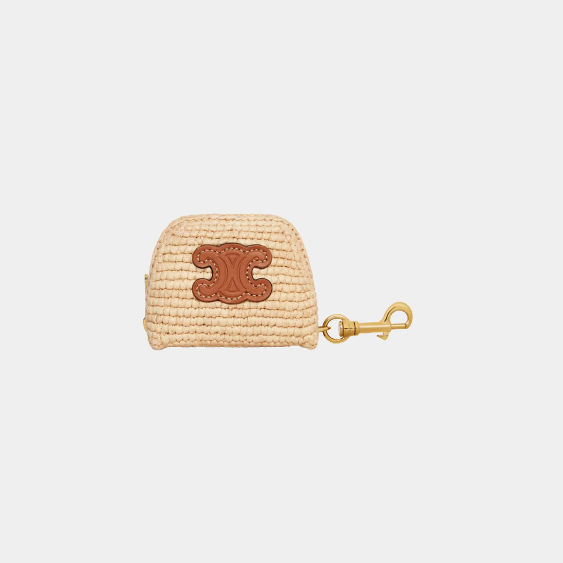 Celine Micro Triomphe Charm in Raffia, Naturel, Tan, Front