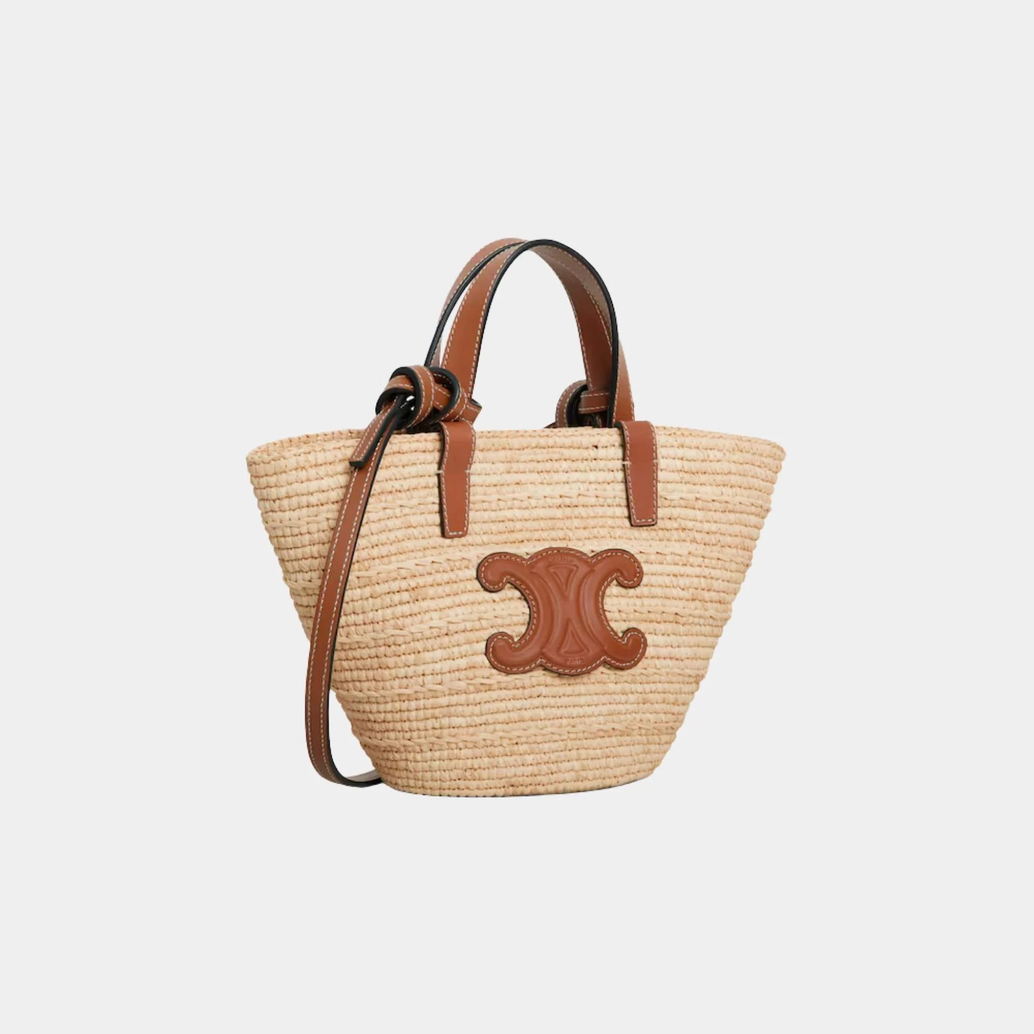 Celine Nano Supple Celine Classic Panier in Raffia and Calfskin, Naturel, Tan, Side