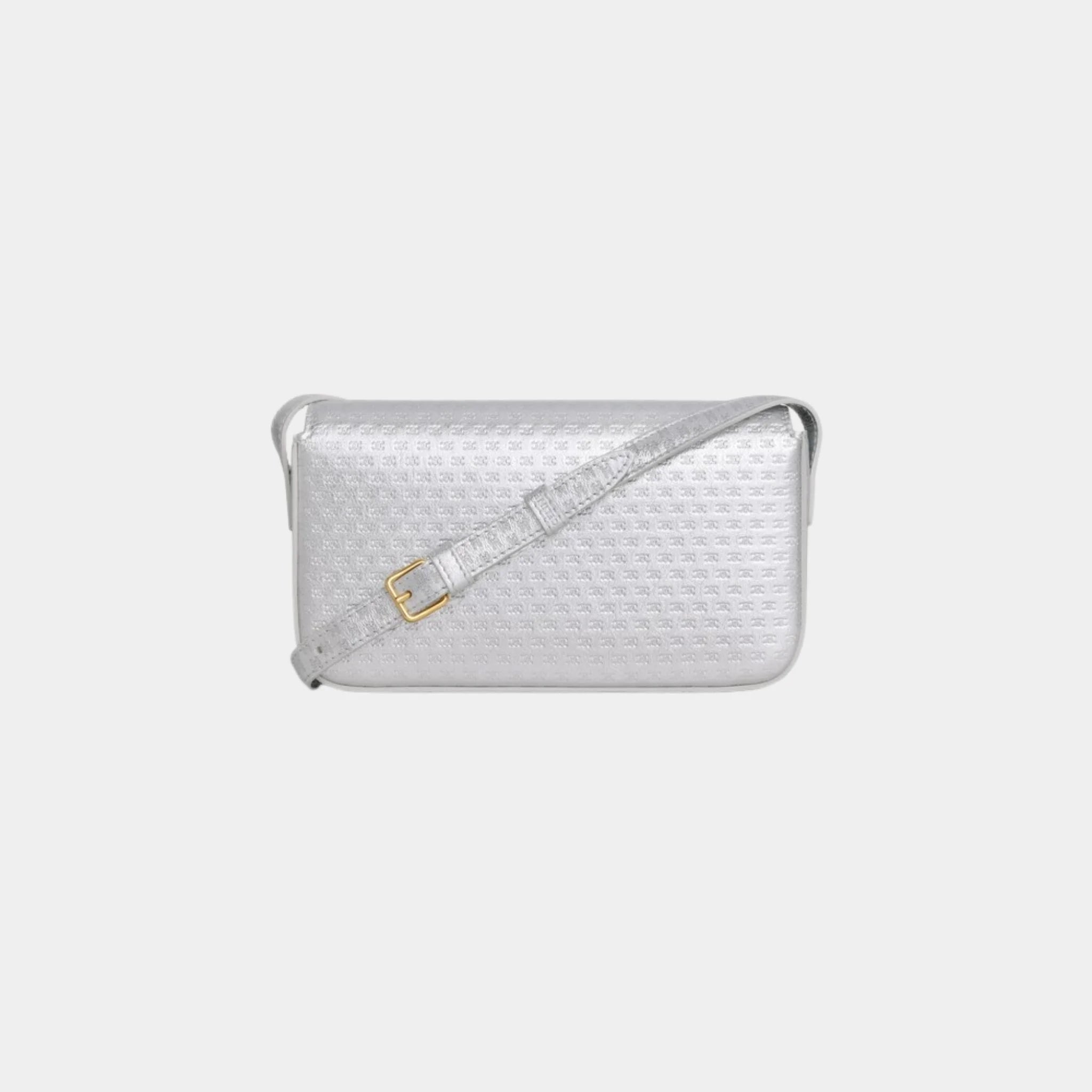 Celine Shoulder Bag Claude Laminated Calfskin with Triomphe All-over, Silver, Back