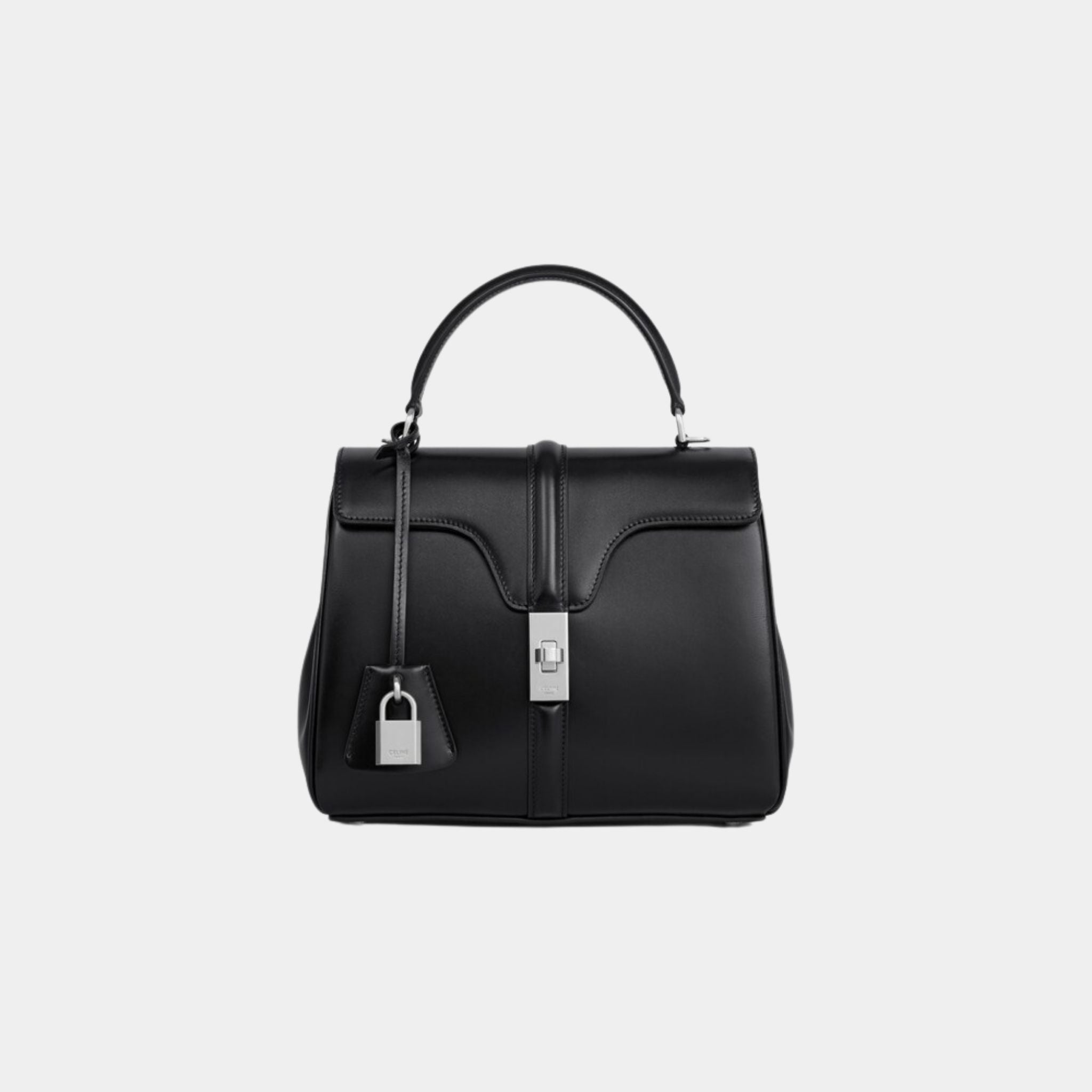Celine Small 16 Bag In Satinated Calfskin Handbag, Black Silver, Front