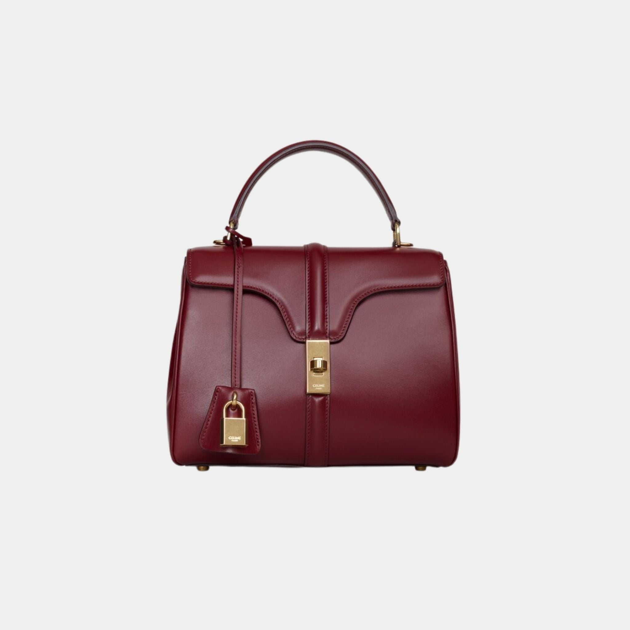Celine Small 16 Bag In Satinated Calfskin Handbag, Bordeaux, Front