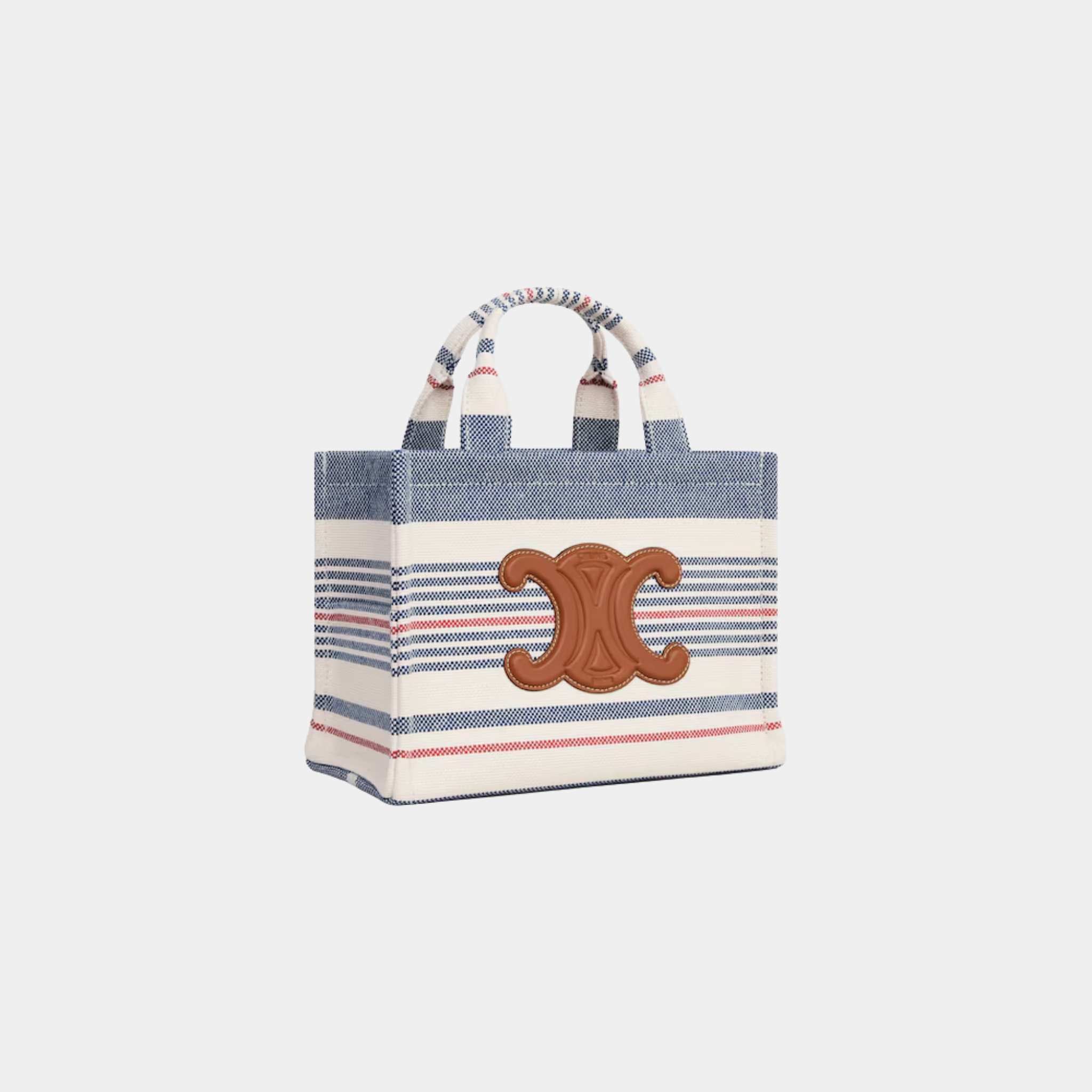 Celine Small Cabas Thais In Striped Textile And Calfskin, Multicolor, Side