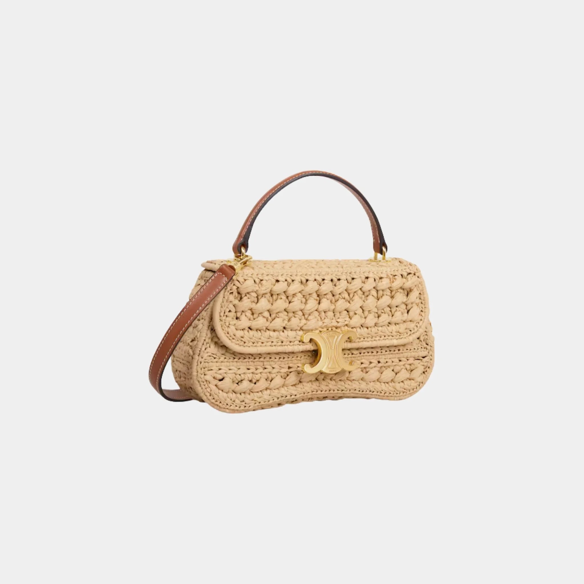 Celine Teen Celine Lola in Raffia Effect Textile, Naturel, Tan, Side