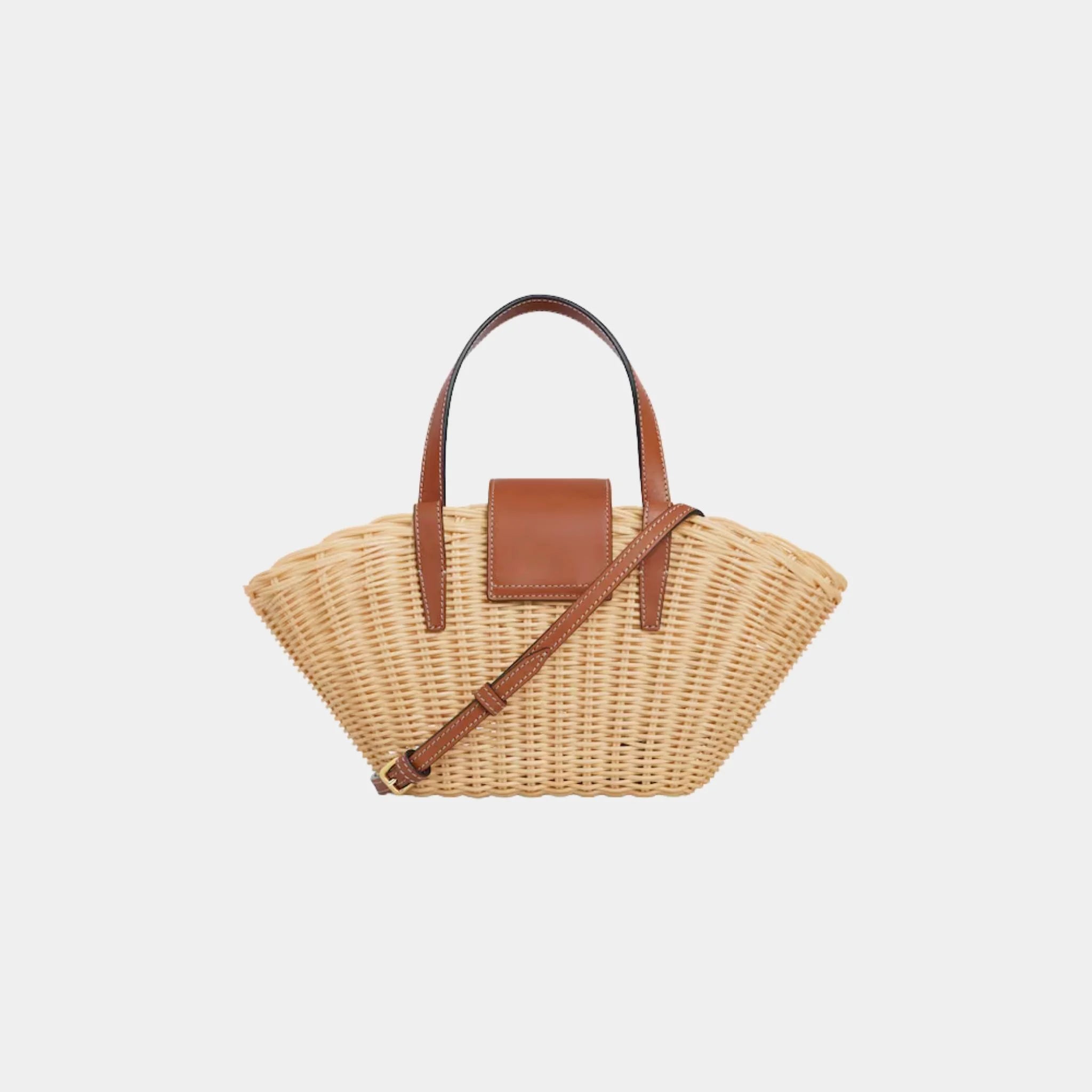 Celine Teen Couffin in Wicker and Natural Calfskin, Naturel, Tan, Back