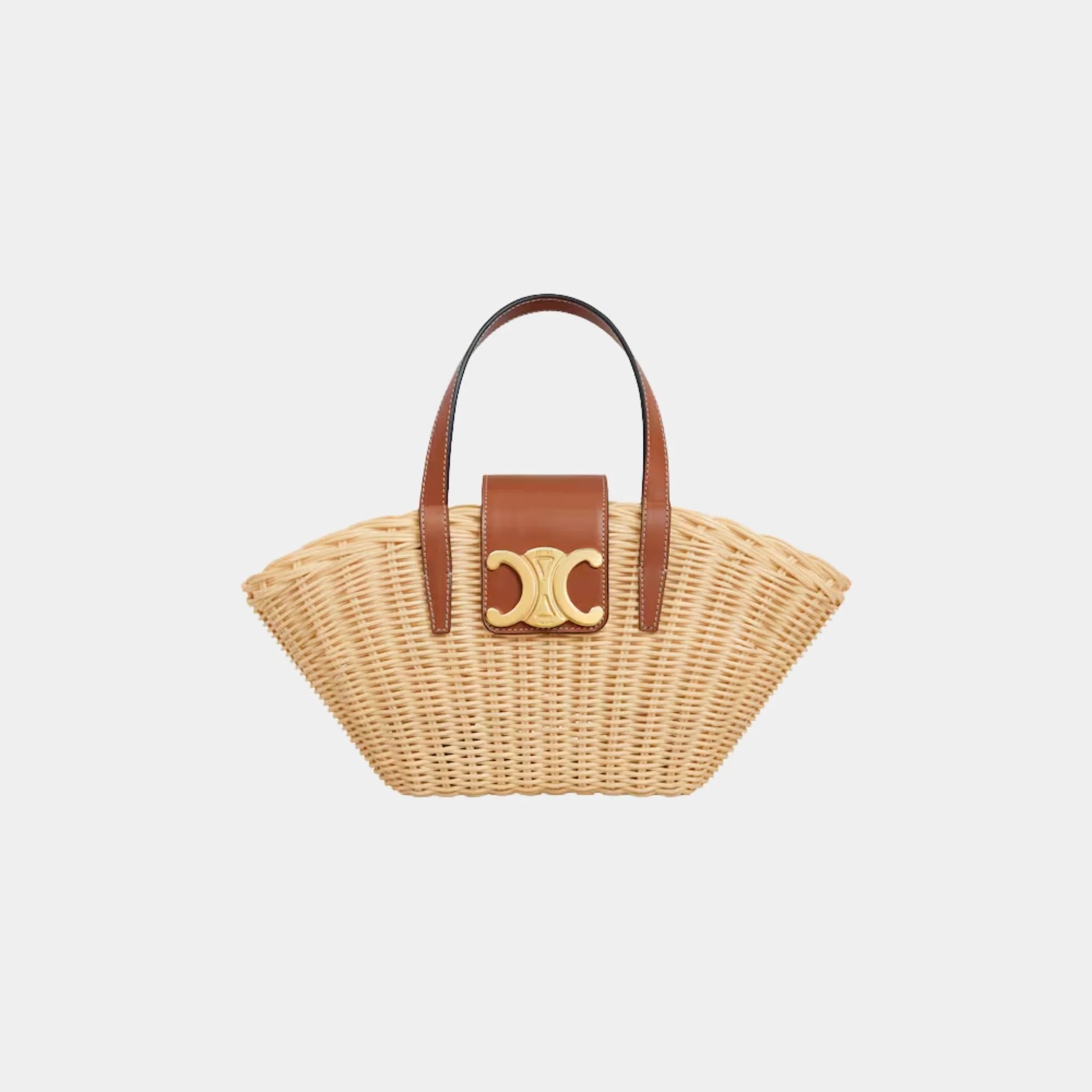 Celine Teen Couffin in Wicker and Natural Calfskin, Naturel, Tan, Front