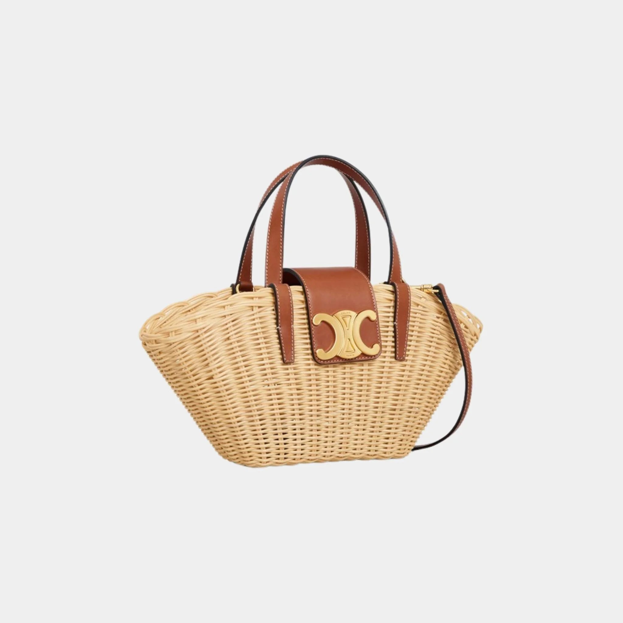 Celine Teen Couffin in Wicker and Natural Calfskin, Naturel, Tan, Side