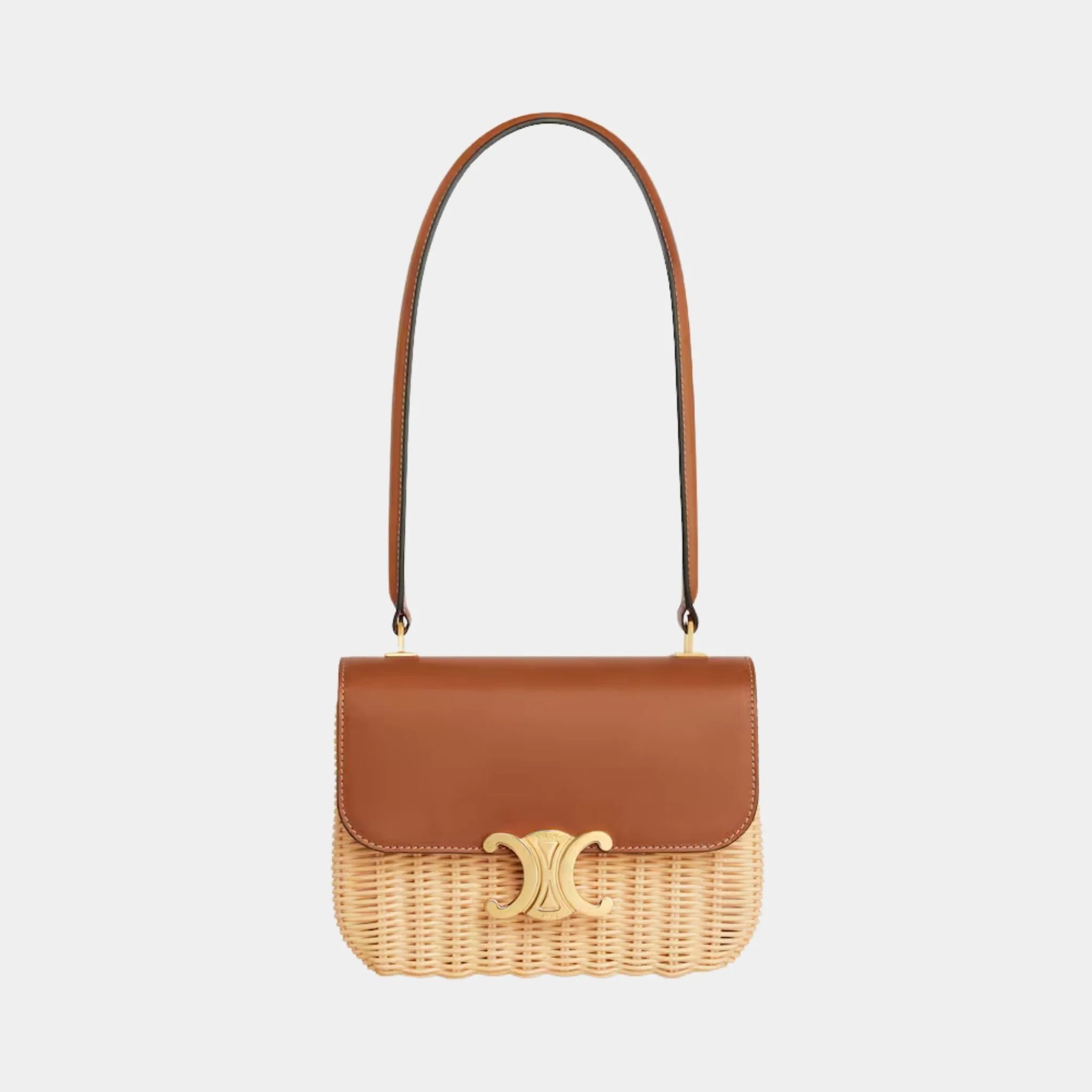 Celine Teen Garance Bag in Wicker and Natural Calfskin, Naturel, Tan, Front