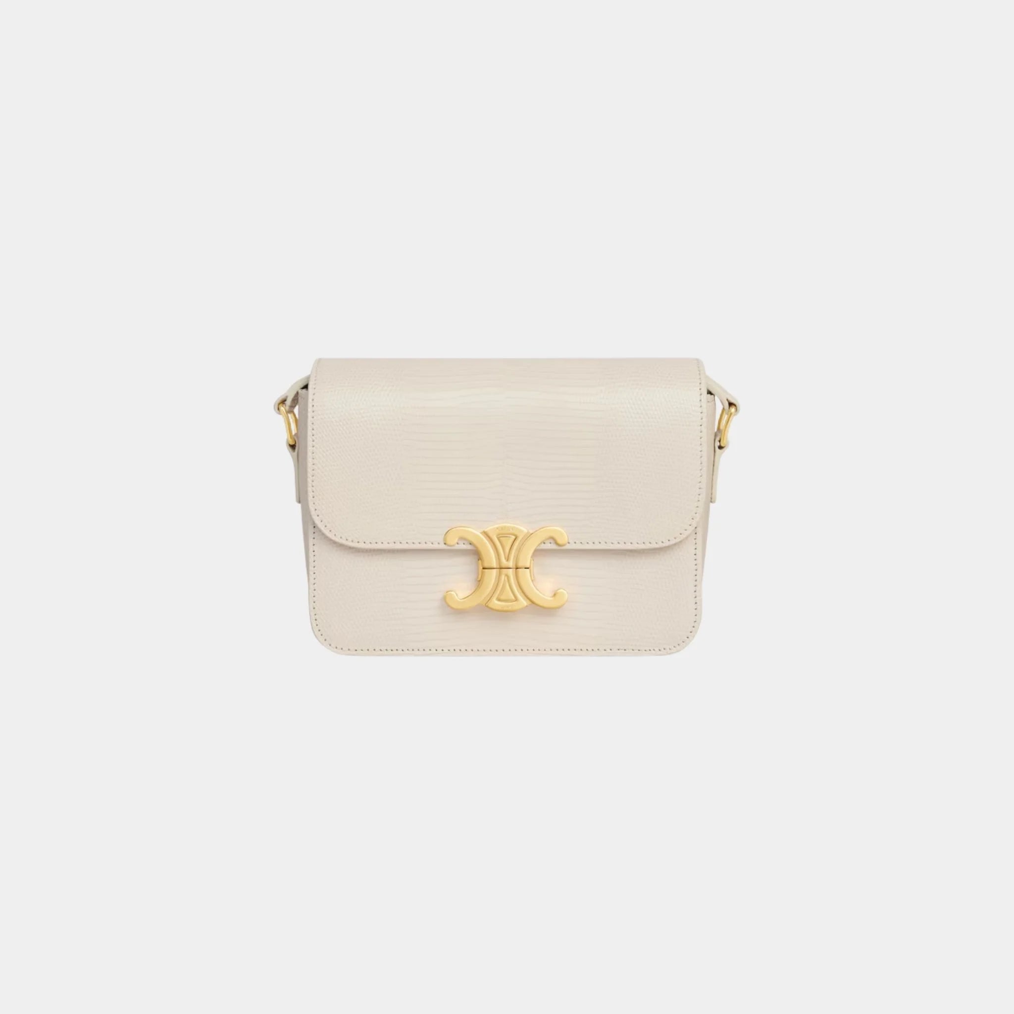 Celine Teen Triomphe Bag In Lizard, Rice