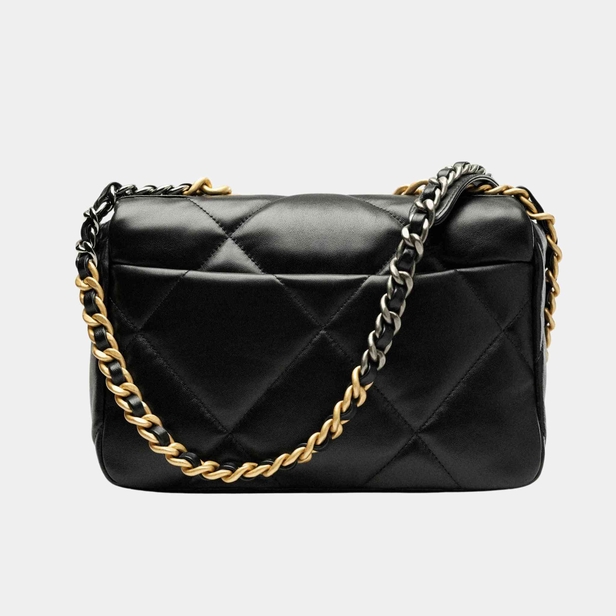 Chanel 19 Handbag Shiny Lambskin , Black, Back
