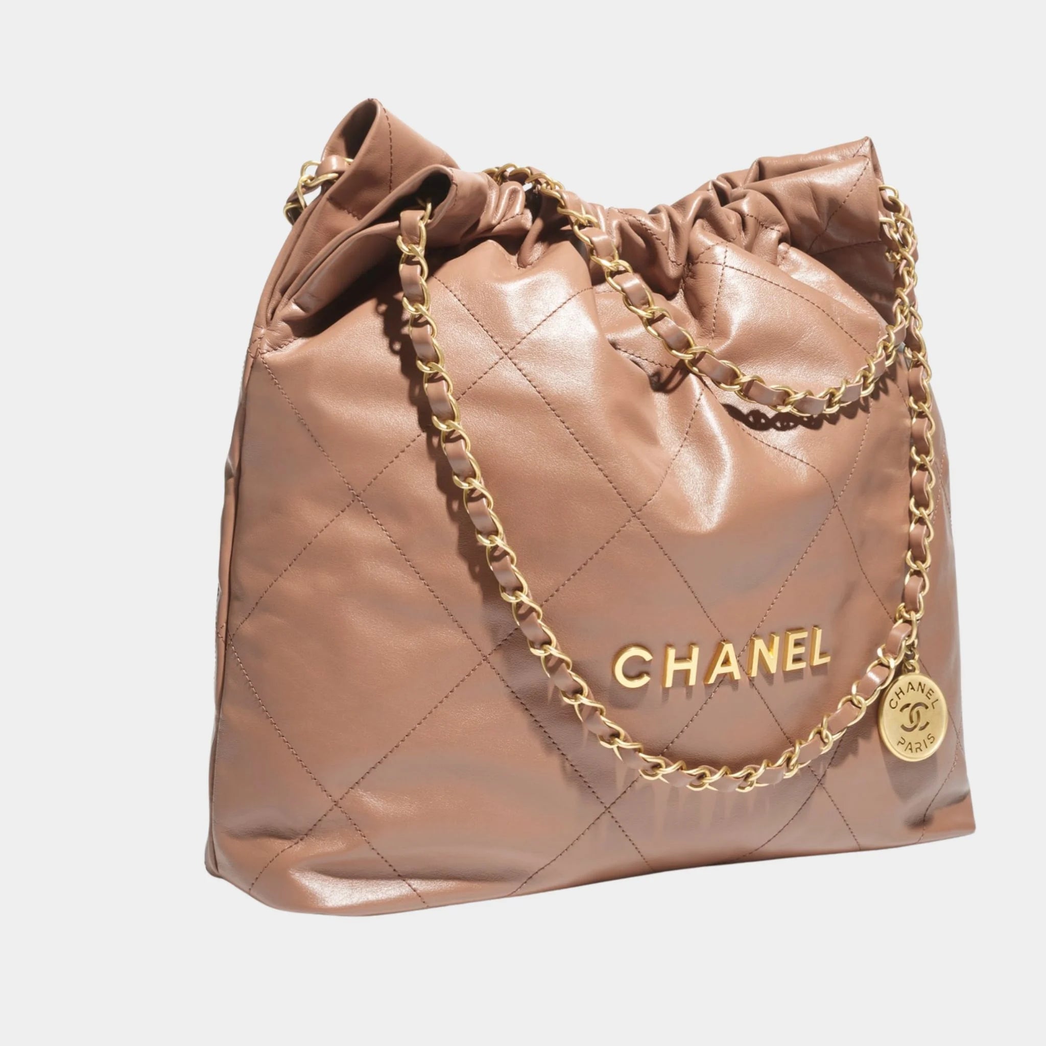Chanel 22 Handbag Shiny Calfskin & Gold Tone Metal, Side