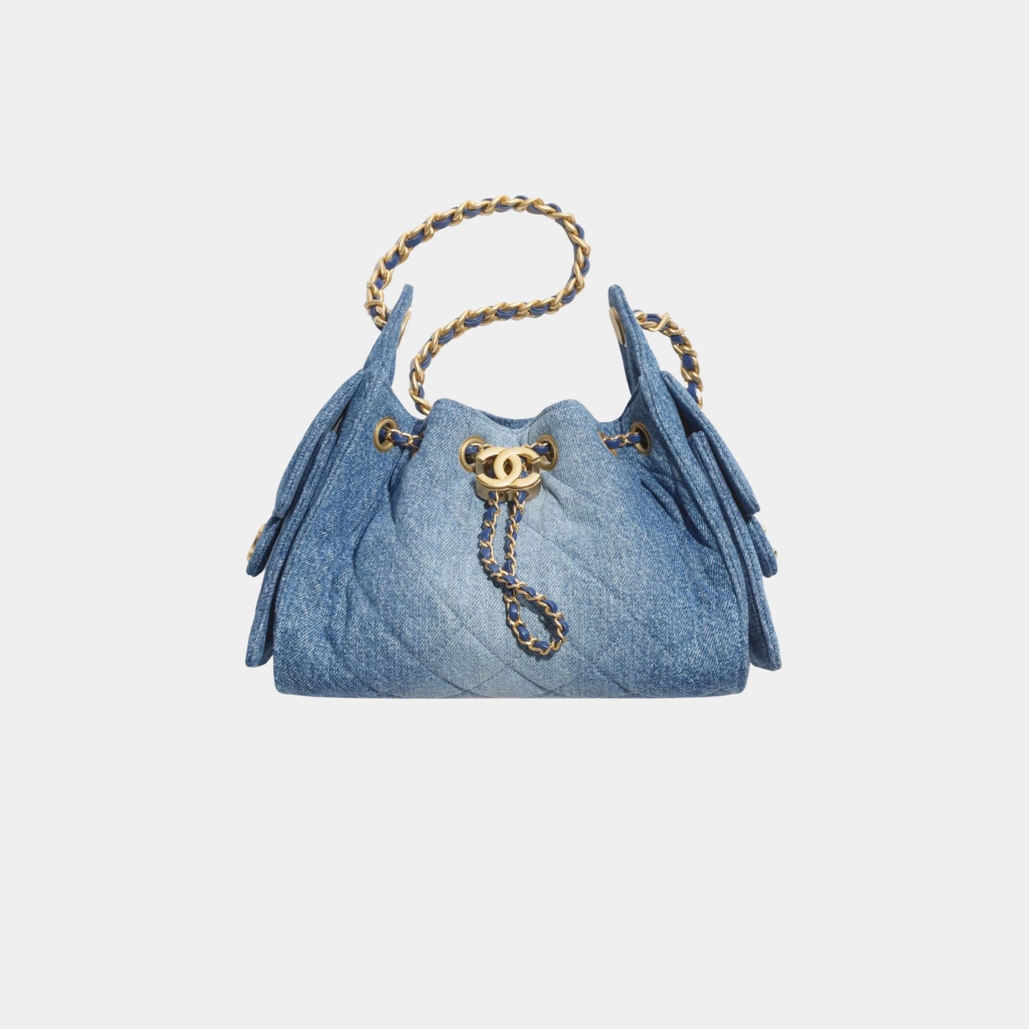 Chanel 25 Mini Handbag Washed Denim & Gold Tone Metal, Blue