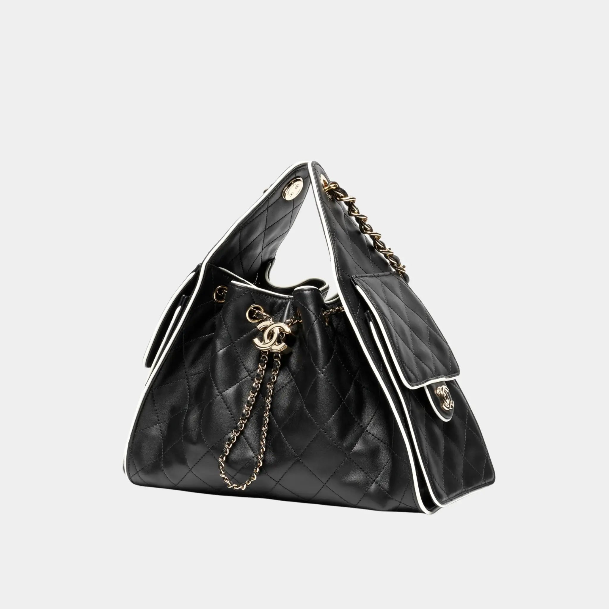 Chanel 25 Small Handbag Calfskin & Gold-Tone Metal Black & White, Side