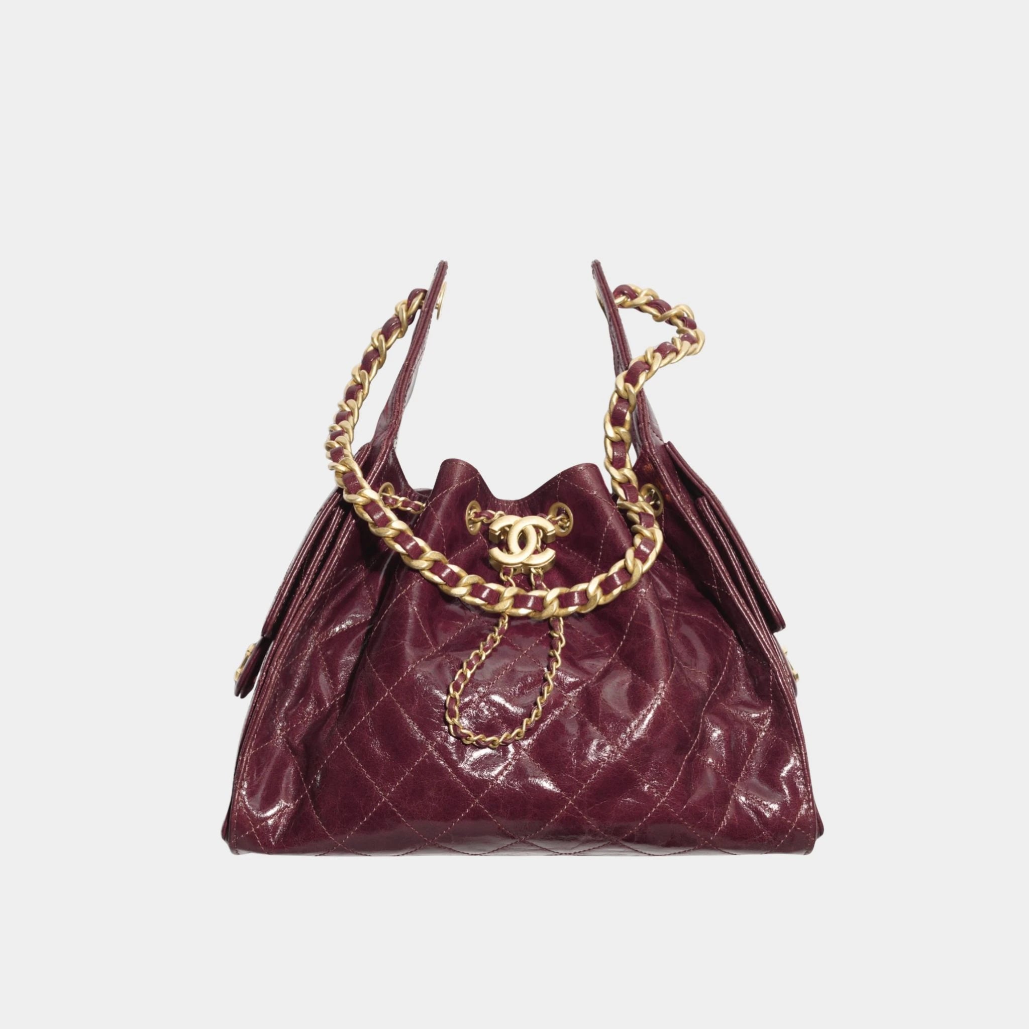 Chanel 25 Small Handbag Calfskin & Gold Tone Metal, shiny grained calskin, burgundy