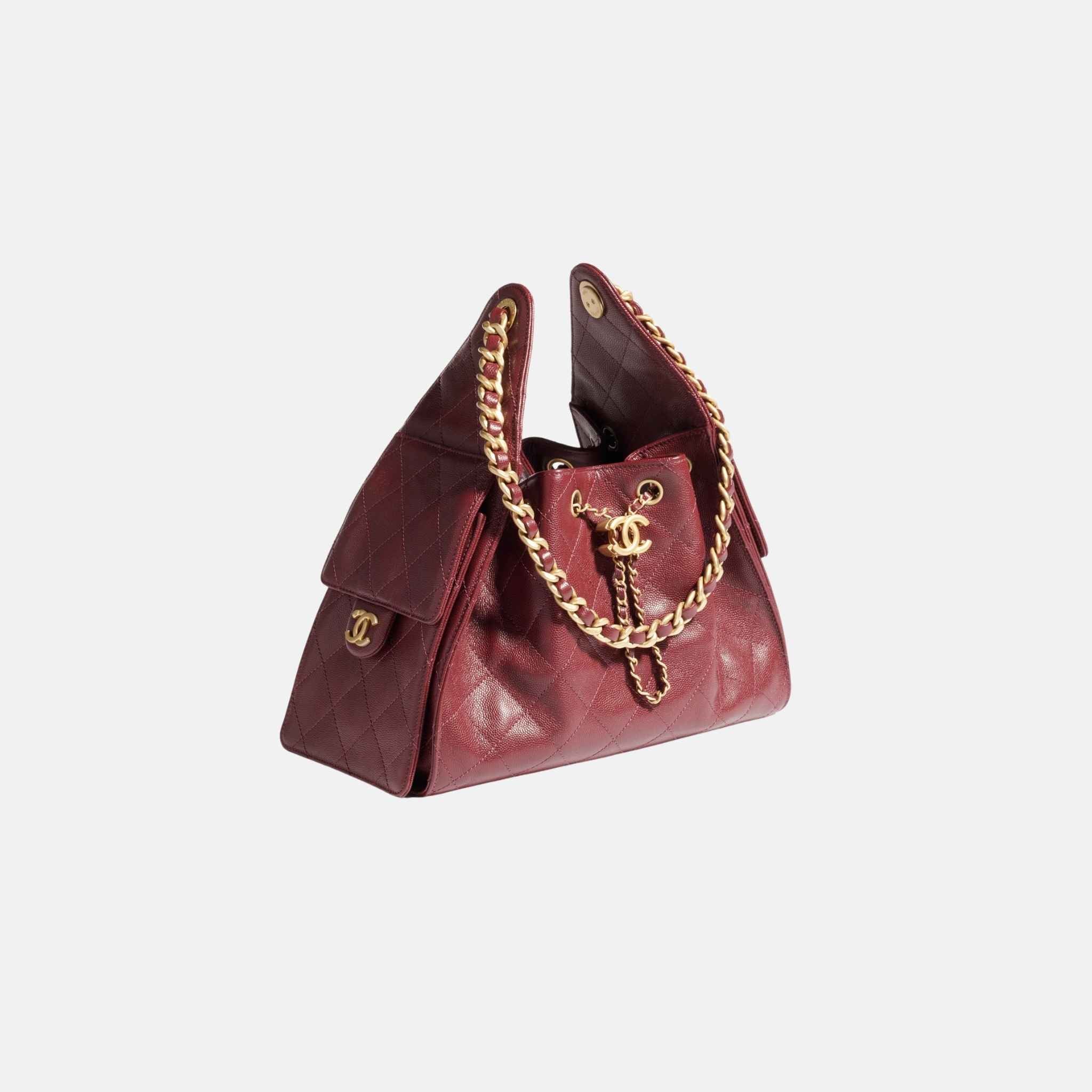 Chanel 25 Small Handbag Grained Calfskin And Gold-Tone Metal, Burgundy, Side