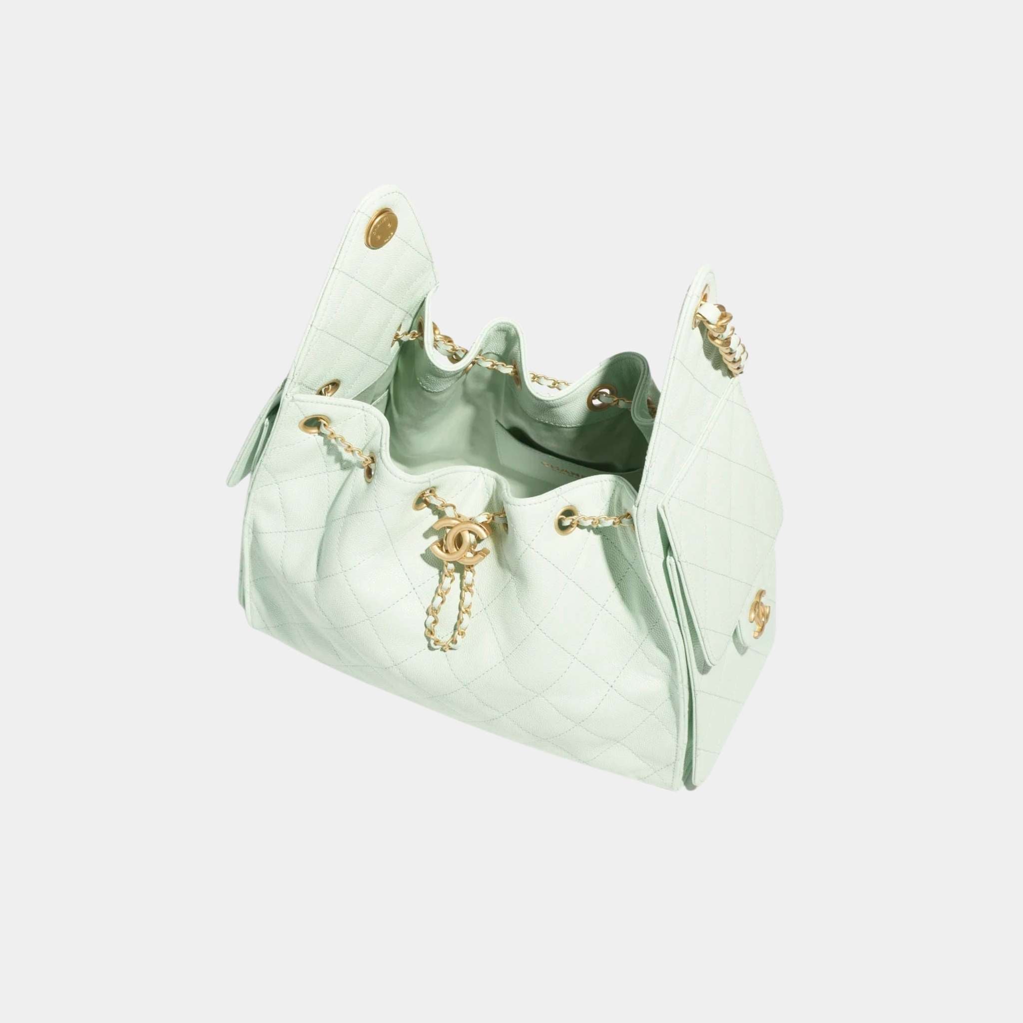 Chanel 25 Small Handbag Grained Calfskin And Gold-Tone Metal, Light Green, Top