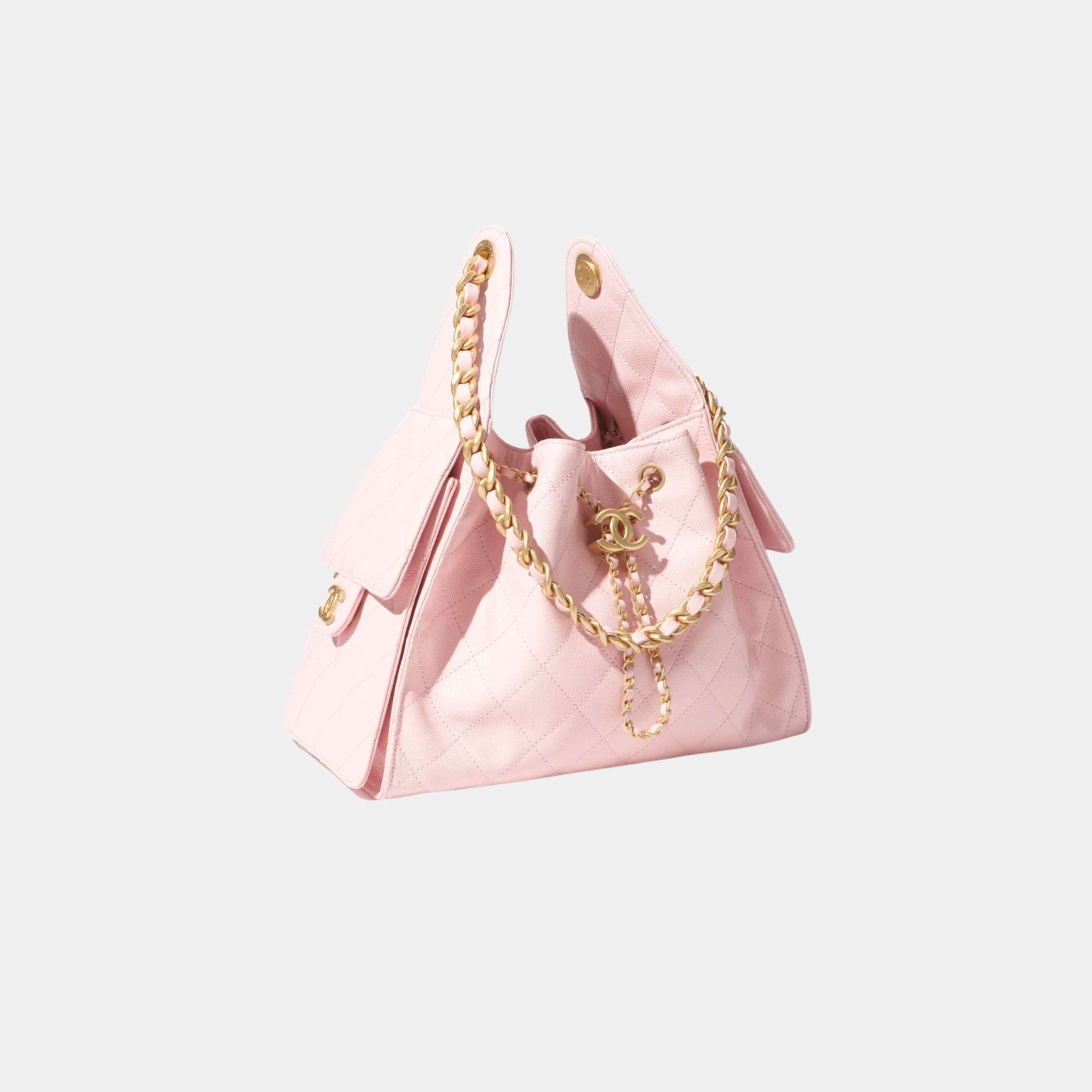 Chanel 25 Small Handbag Grained Calfskin And Gold-Tone Metal, Light Pink, Front