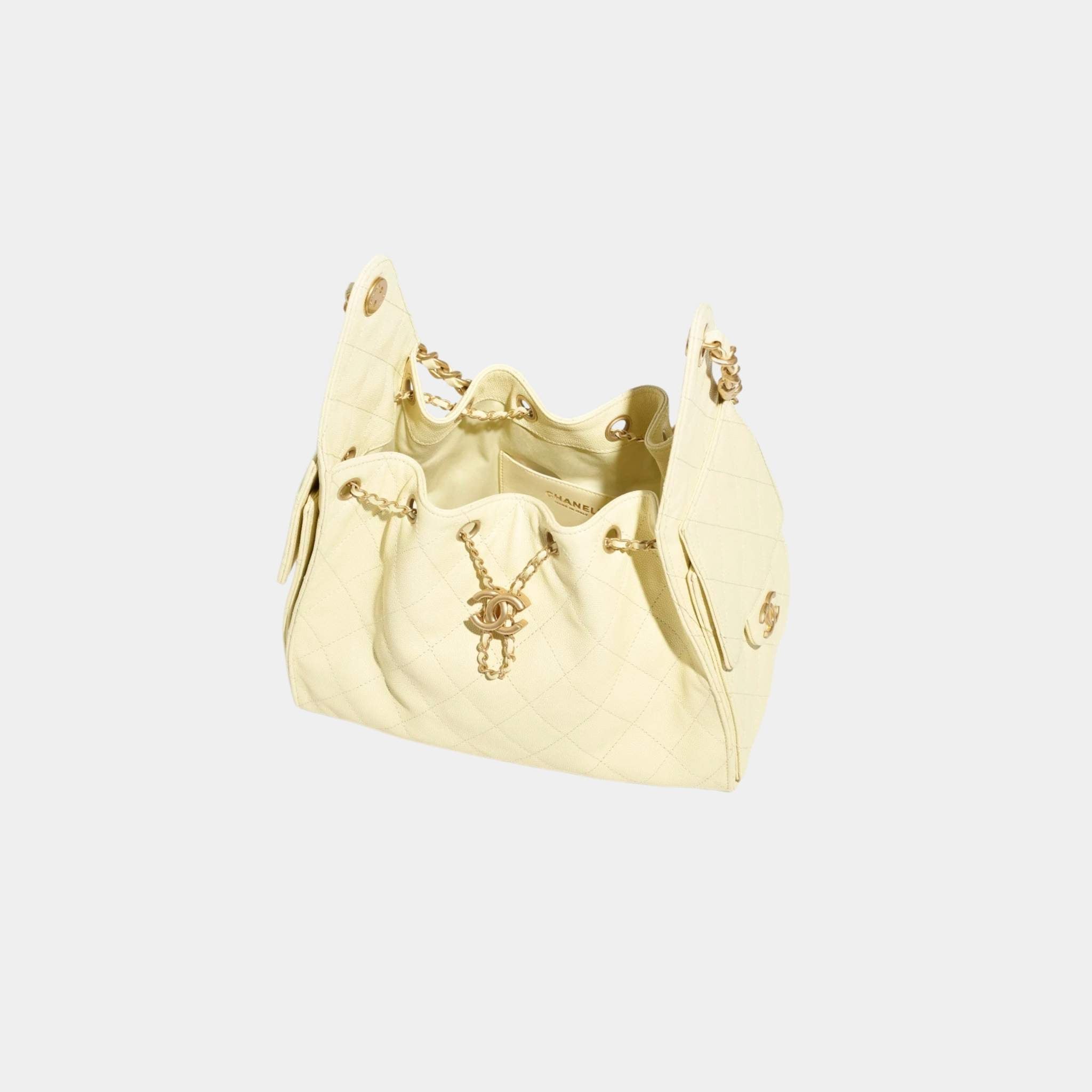 Chanel 25 Small Handbag Grained Calfskin And Gold-Tone Metal, Light Yellow, Top