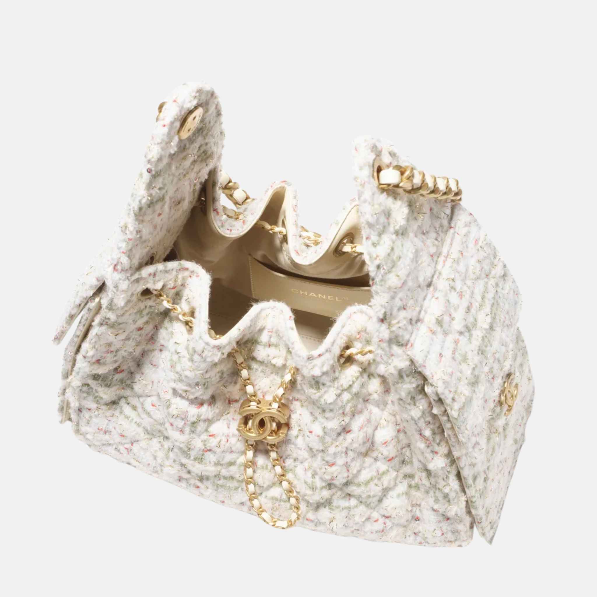 Chanel 25 Small Handbag In Wool Tweed And Gold Tone Metal, Inside