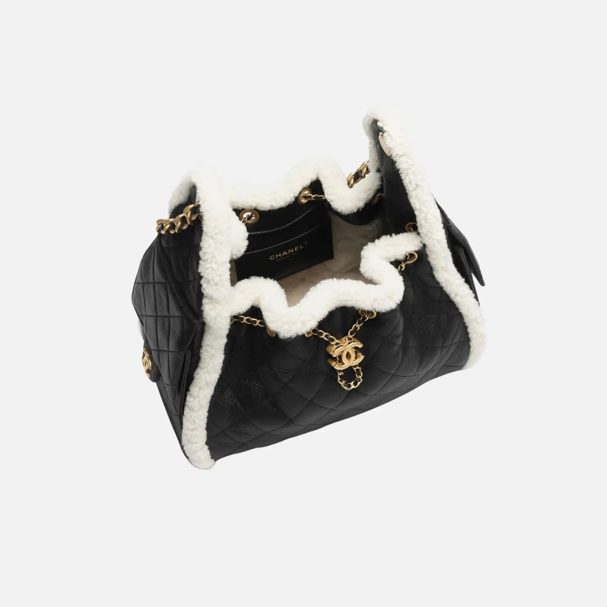 Chanel 25 Small Handbag, Shearling Sheepskin Balck and white, Inside