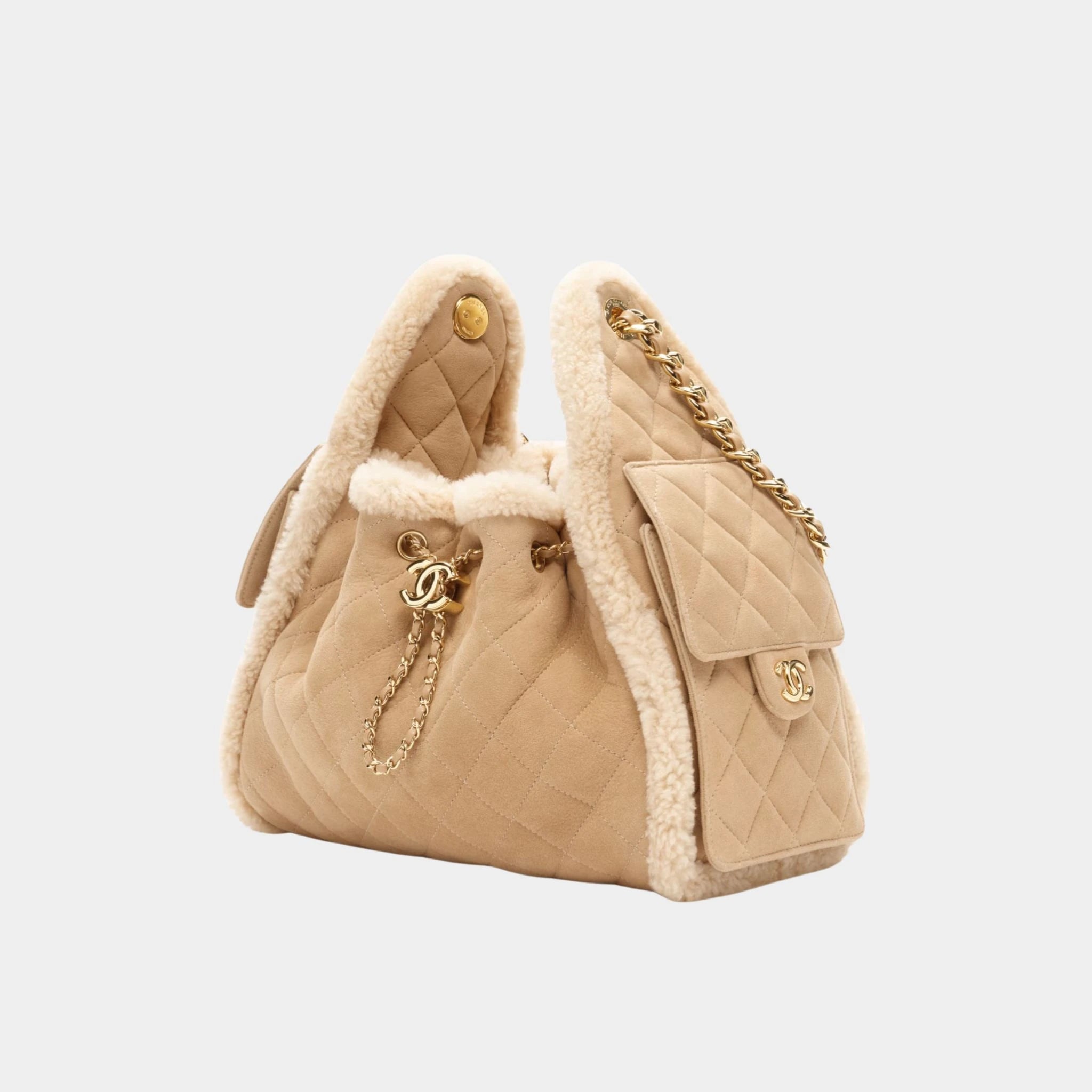 Chanel 25 Small Handbag Shearling Sheepskin & Gold-Tone Metal