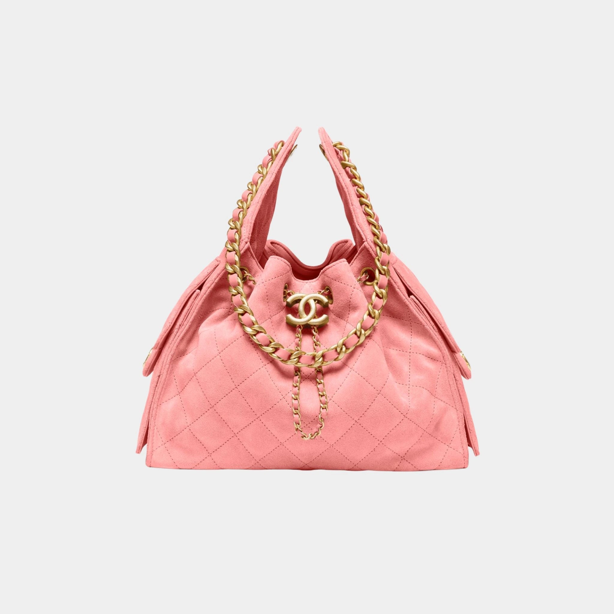 Chanel 25 Small Handbag Suede Calfskin & Gold Tone Metal Pink