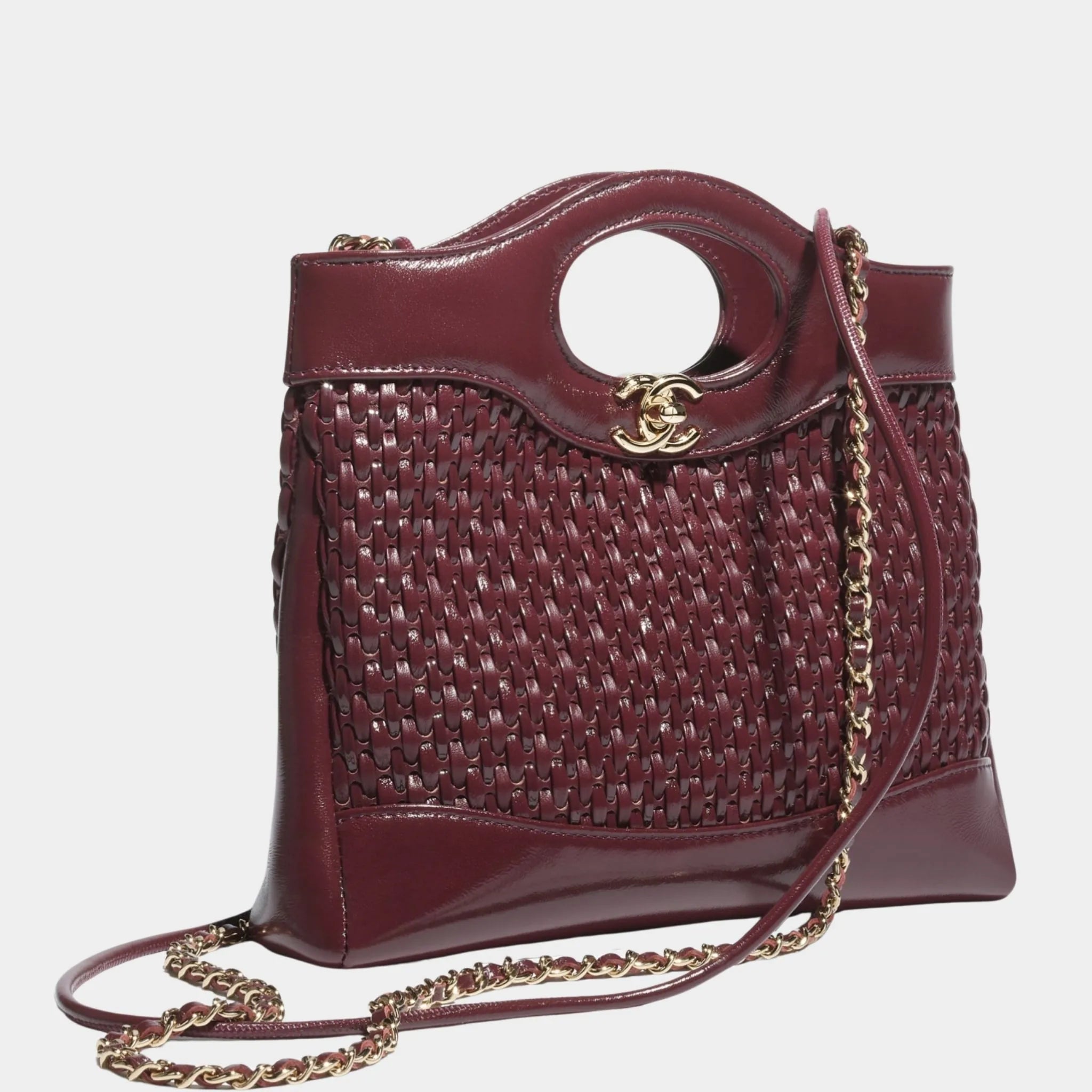 Chanel 31 Mini Shopping Bag Leather & Gold Tone Metal, Burgundy, Side