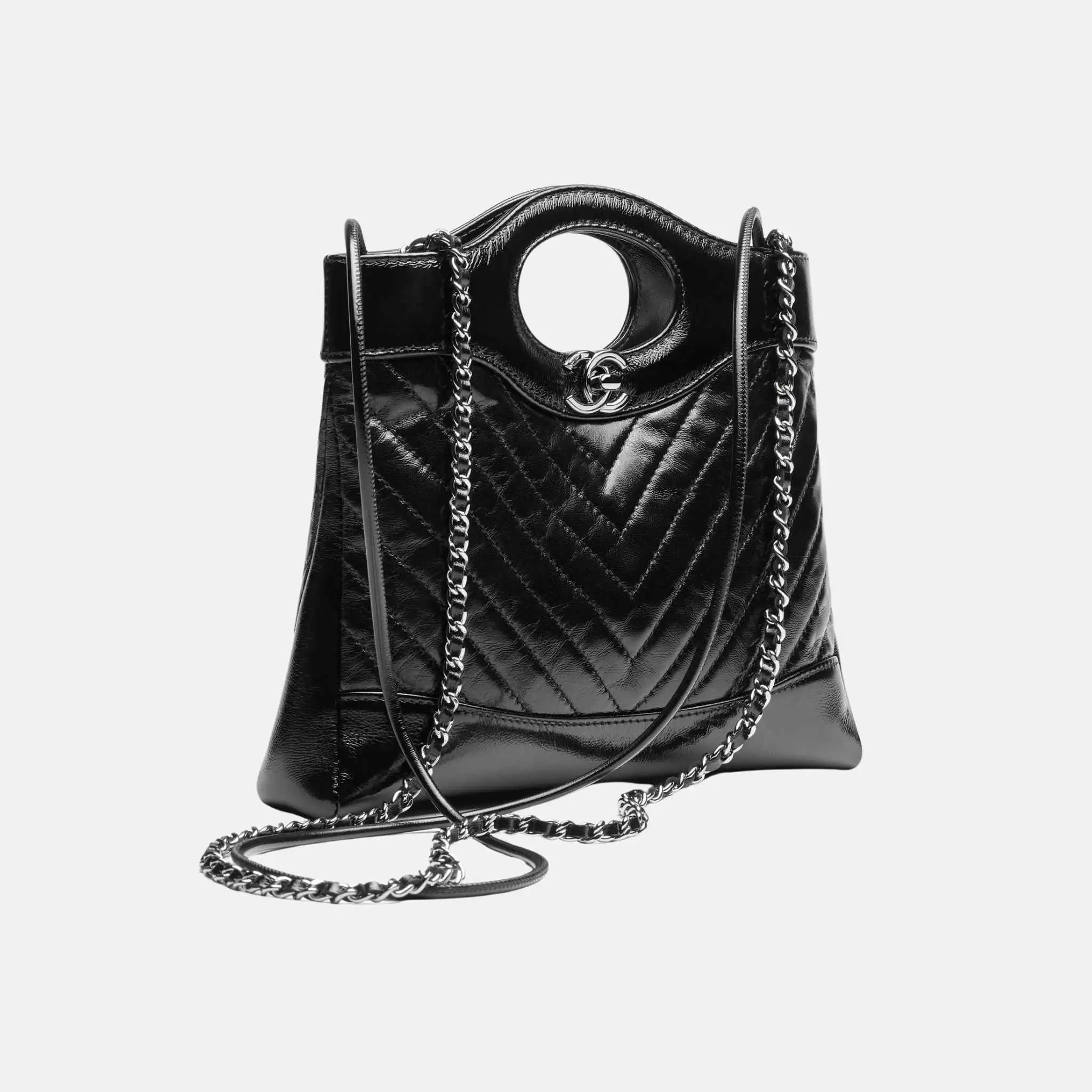 Chanel 31 Mini Shopping Bag Shiny Lambskin Ruthenium Metal, Front