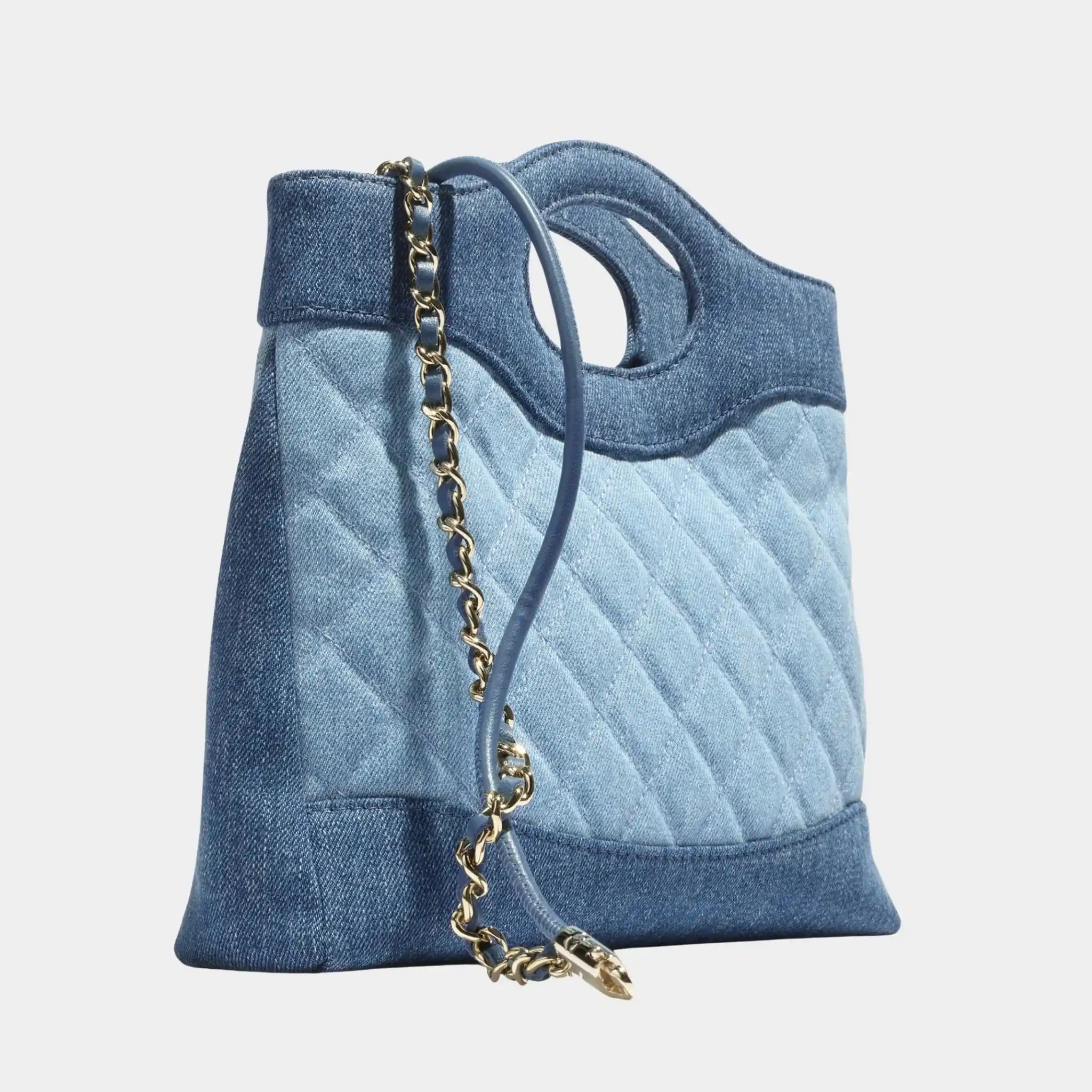 Chanel 31 Mini Shopping Bag Washed Denim & Gold Tone Metal, Back