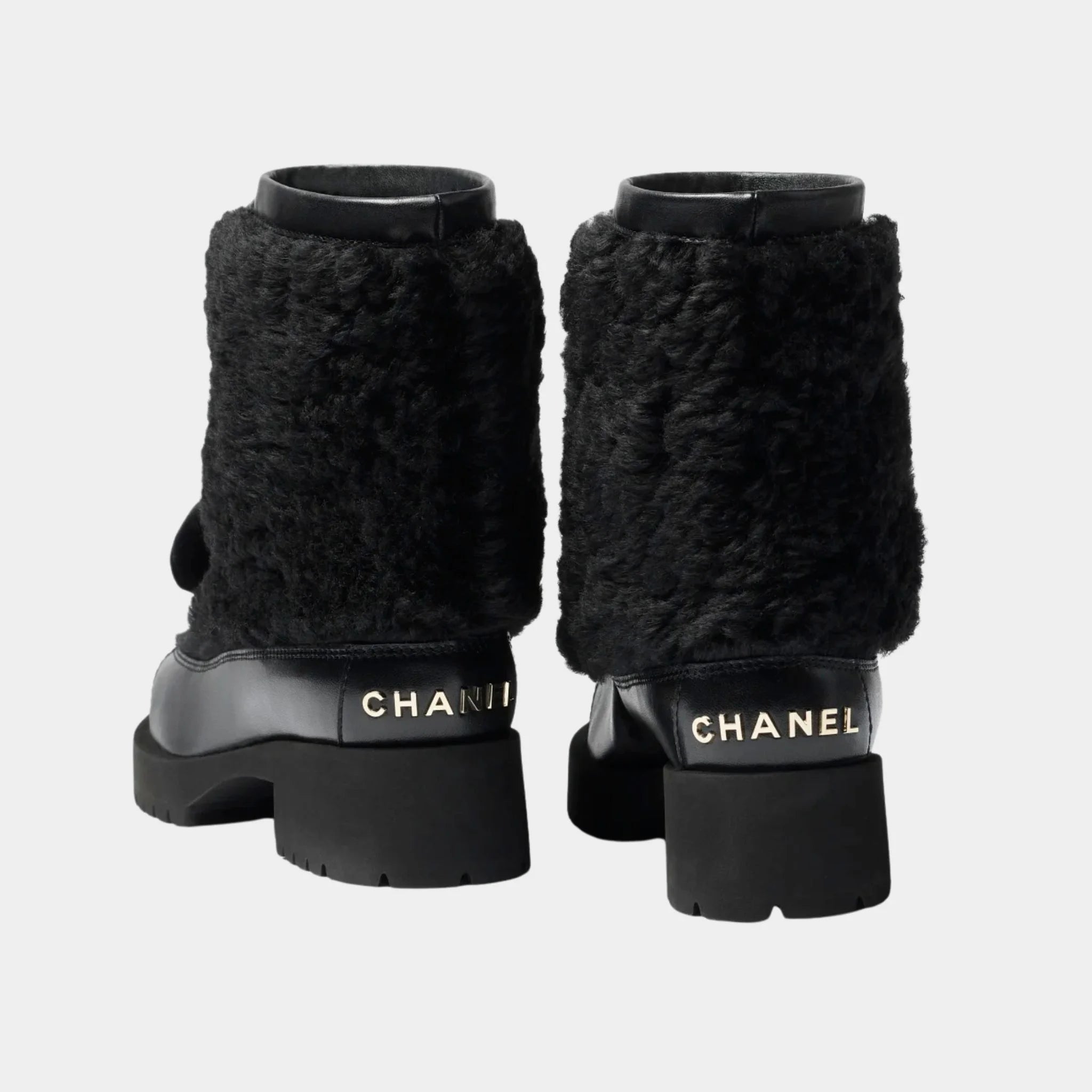 Chanel Boots Black Woolly lamb Veal Varnished Lamb & Veal, Back