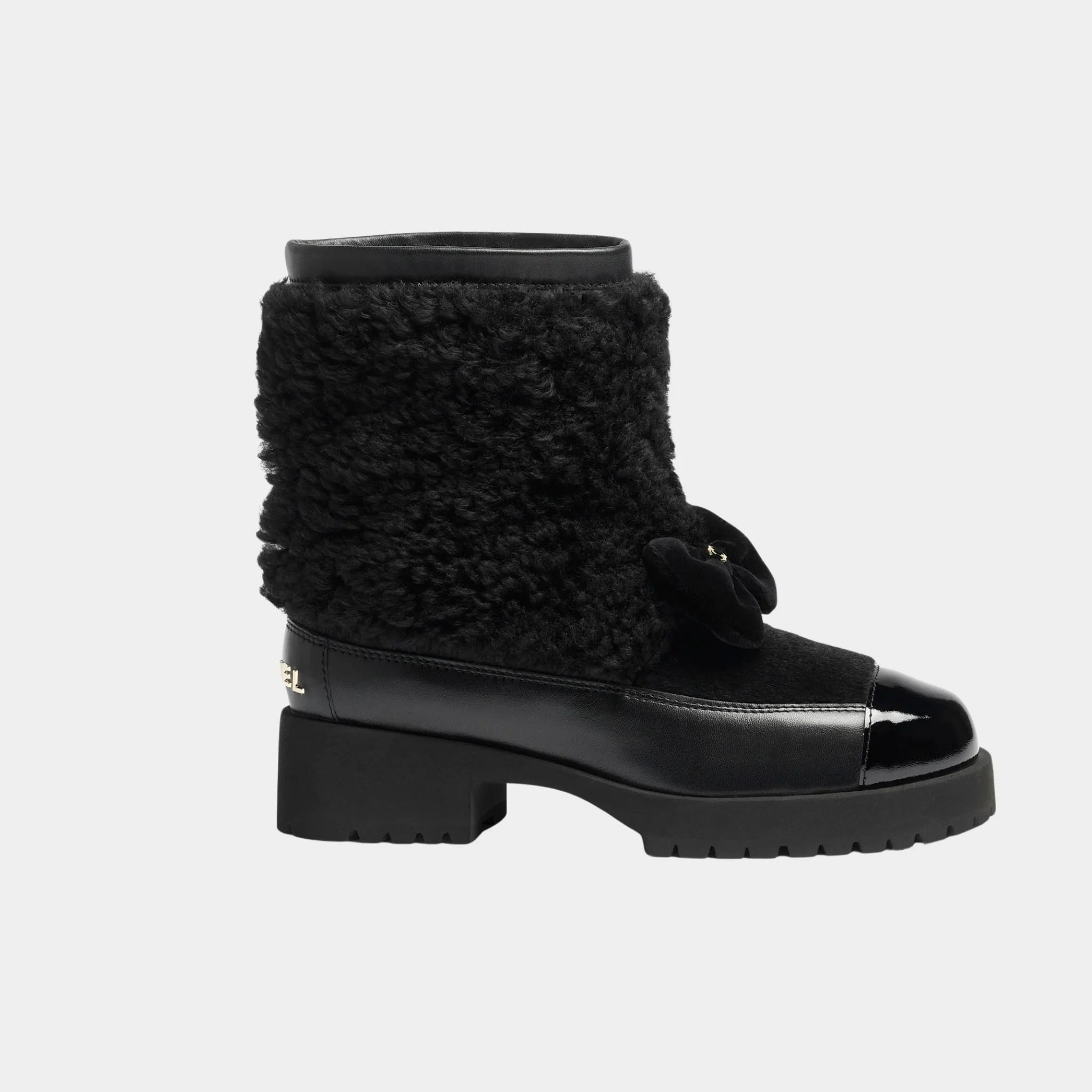 Chanel Boots Black Woolly lamb Veal Varnished Lamb & Veal, Side