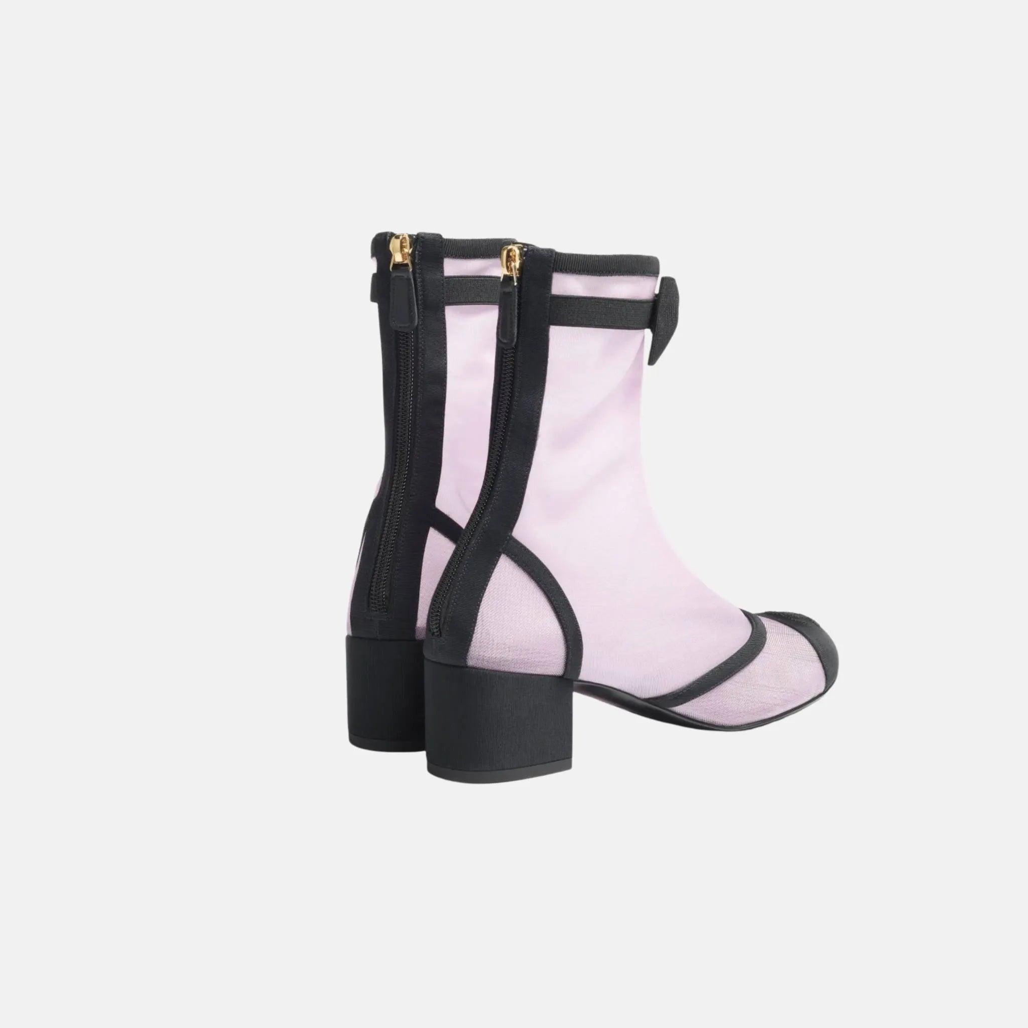 Chanel Ankle Boots in Mesh and Grosgrain, Light Pink, Back